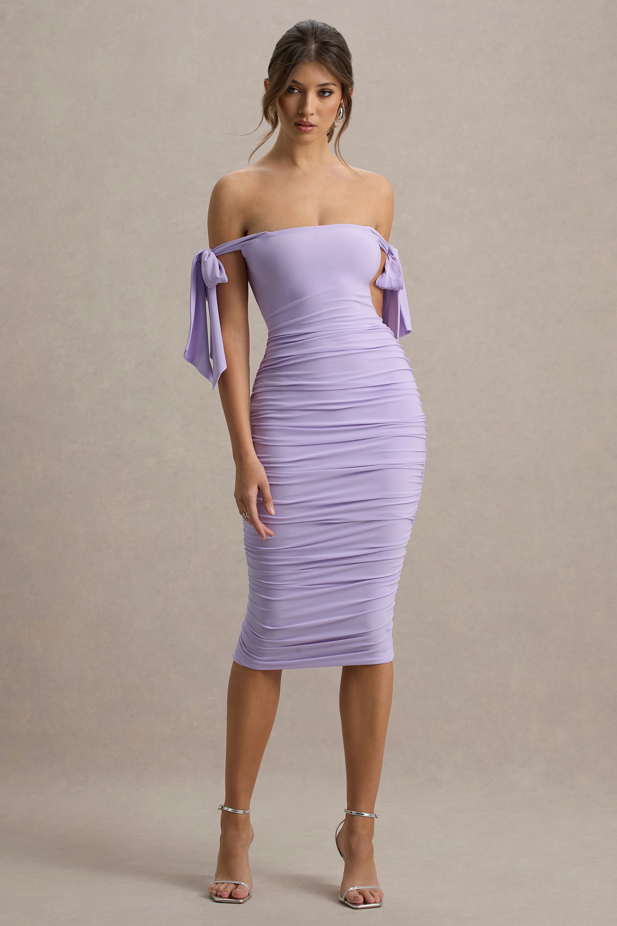 Sitrus | Fiyonk Kollu Lilac Bardot Bodycon Midi Elbise