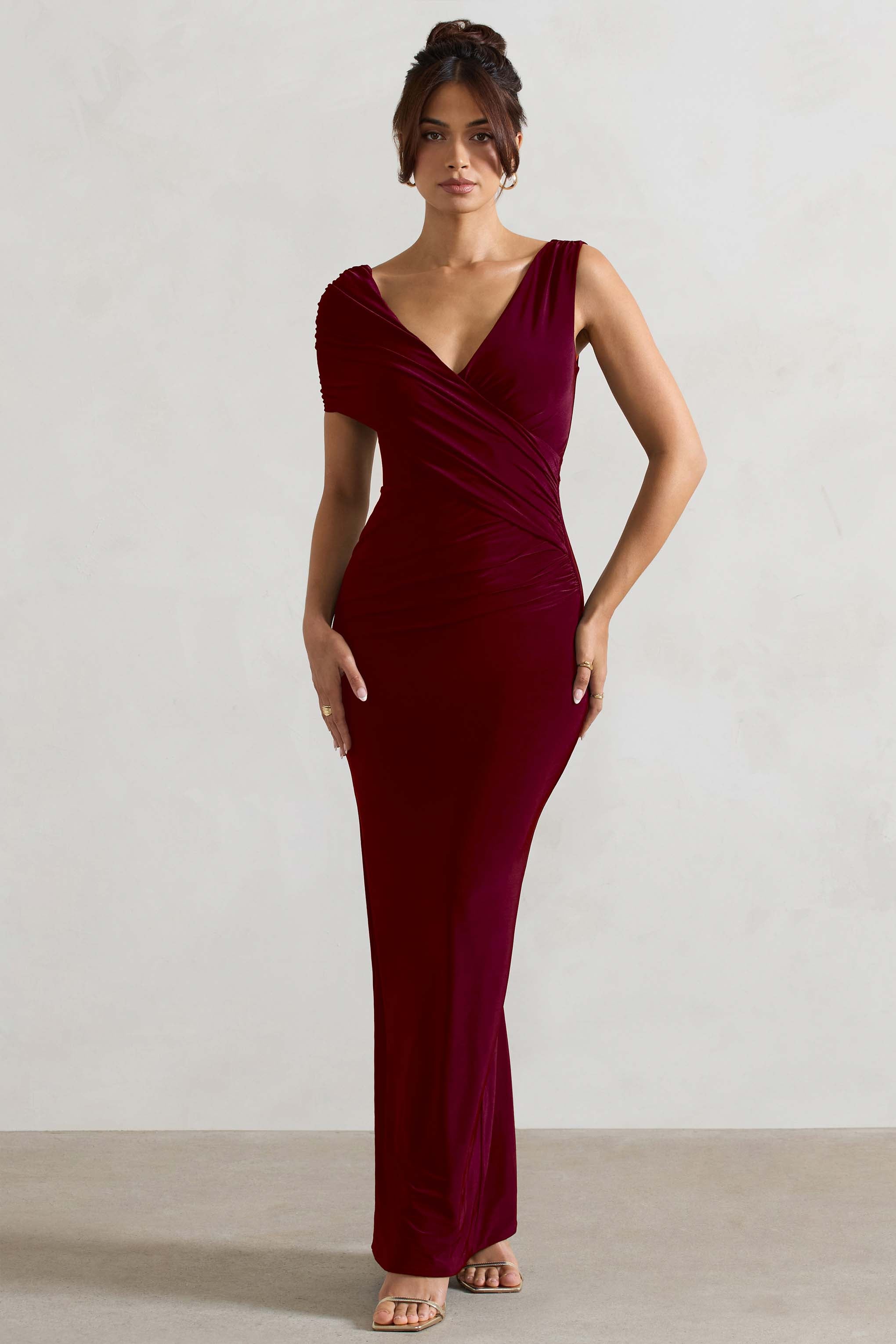 Capella | Berry Asimetrik Sarma Maxi Elbise