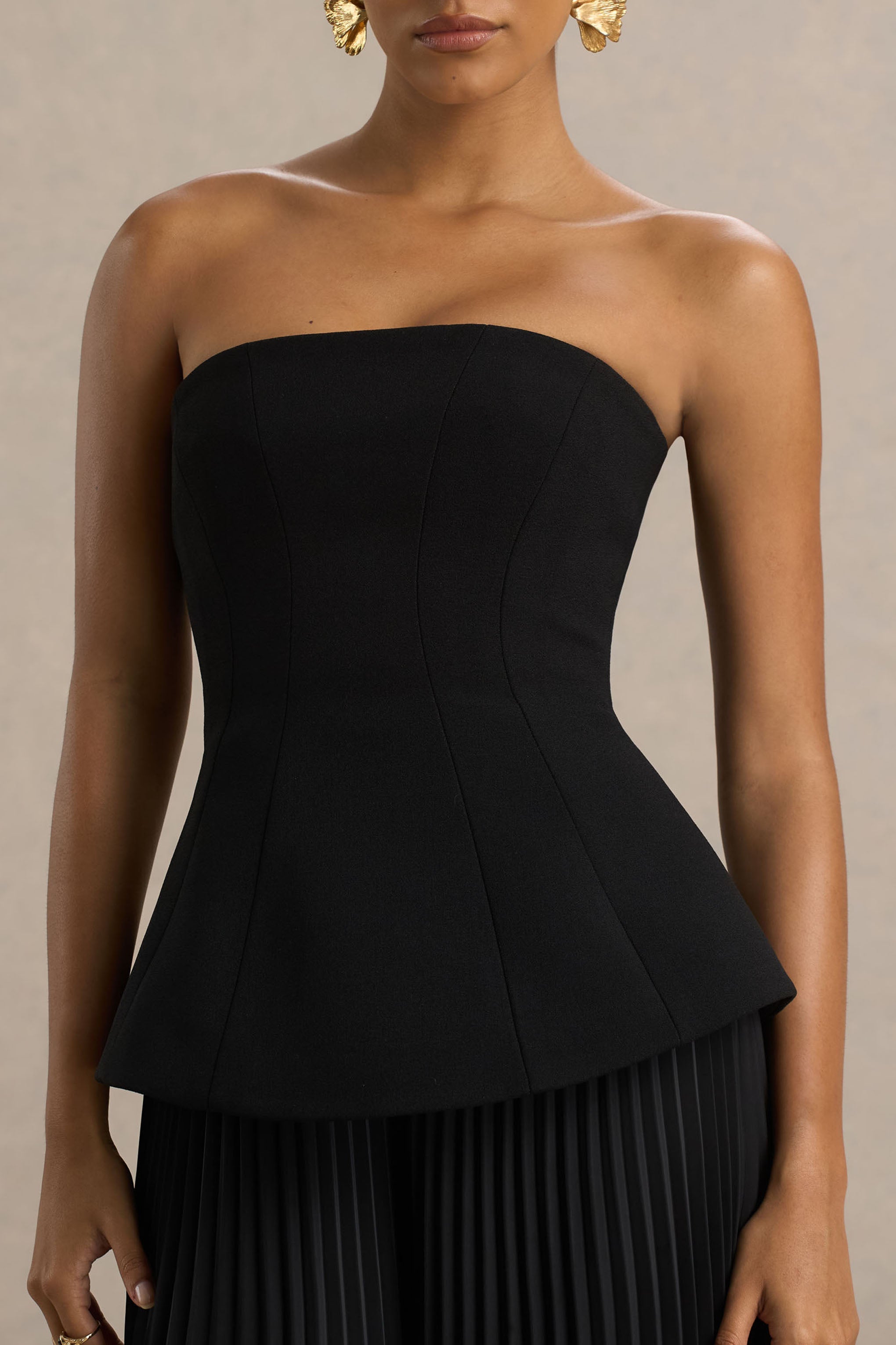 İyi Hisset | Fırfırlı Pantolonlu Siyah Bandeau Tulum