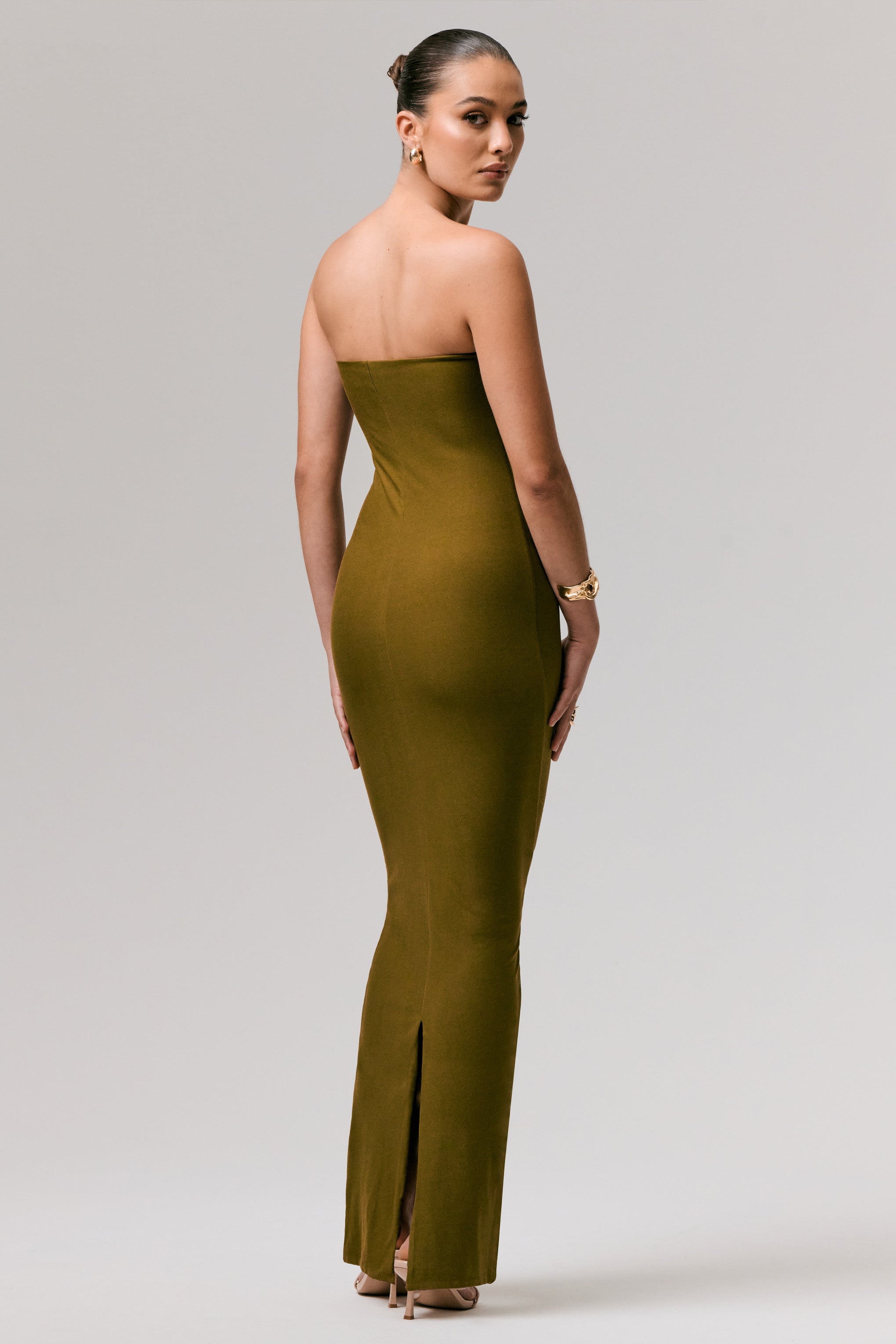 Angelie | Yeşil Bandeau Bodycon Maxi Elbise