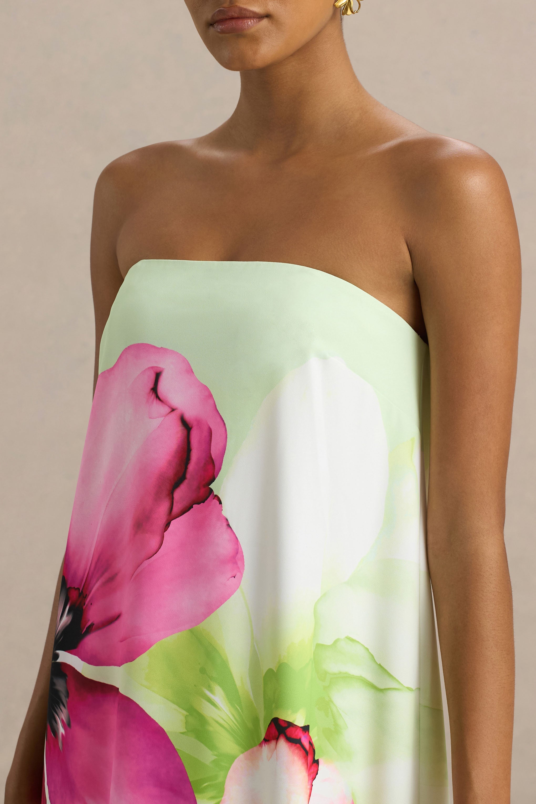 Ellery | Lime Çiçek Desenli Bandeau Maxi Elbise