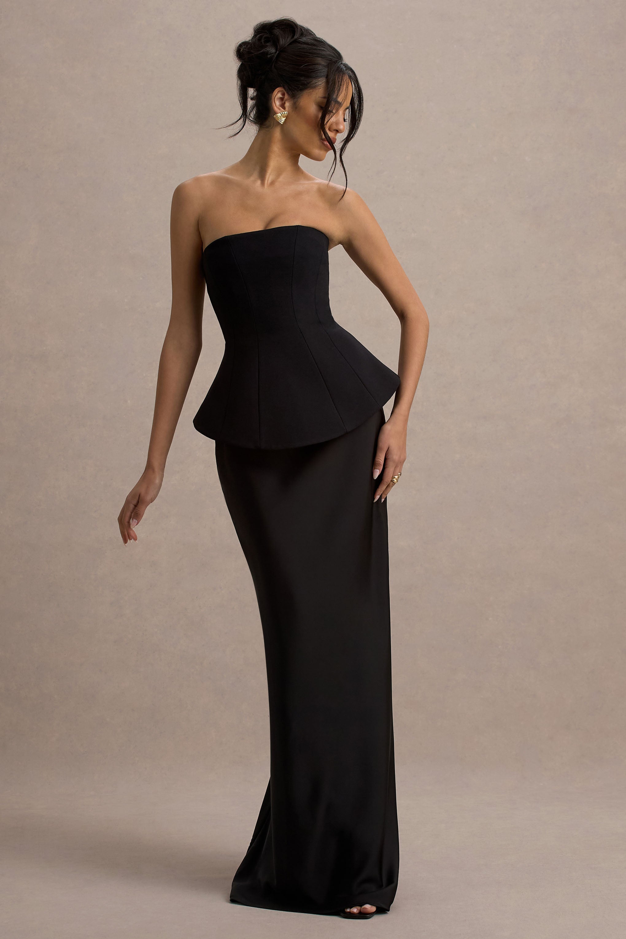 Ohio | Siyah Straplez Korse Maksidress