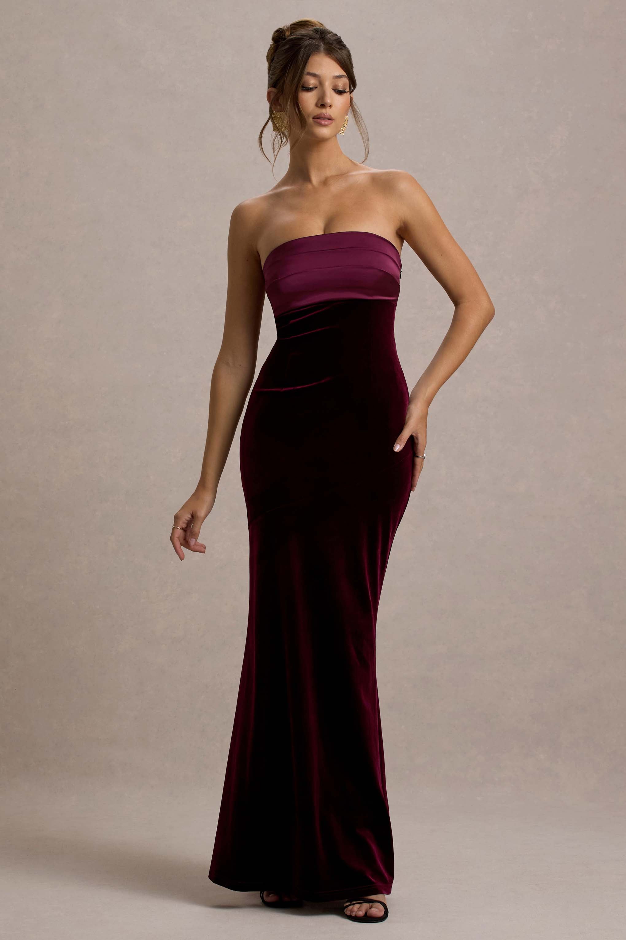 Ambrosi | Port Kadife Bandeau Maxi Elbise