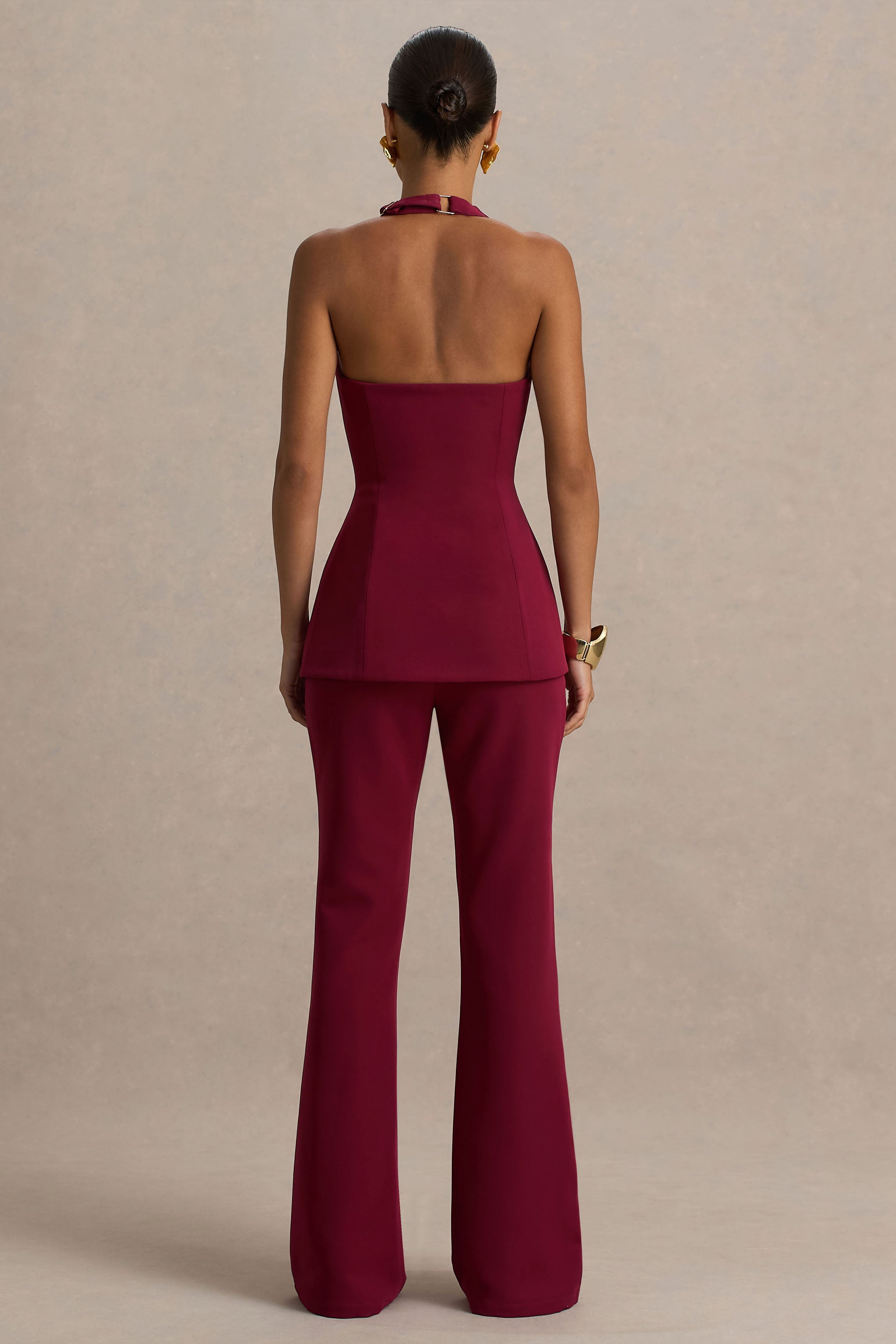 Carina | Bordo Geniş Paça Terzi Pantolonu