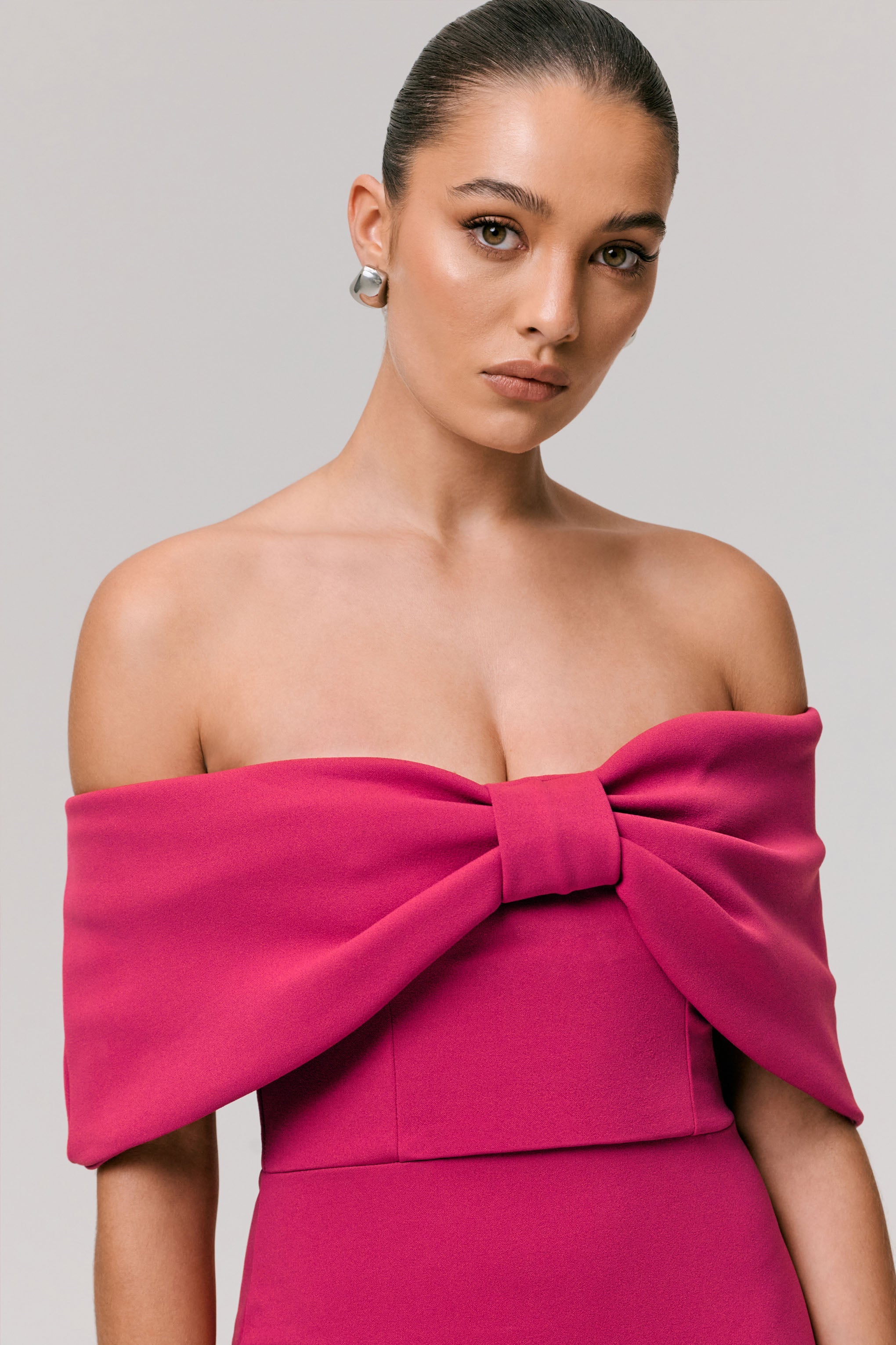 Sadie | Sıcak Pembe Kemerli Bardot Mini Elbise