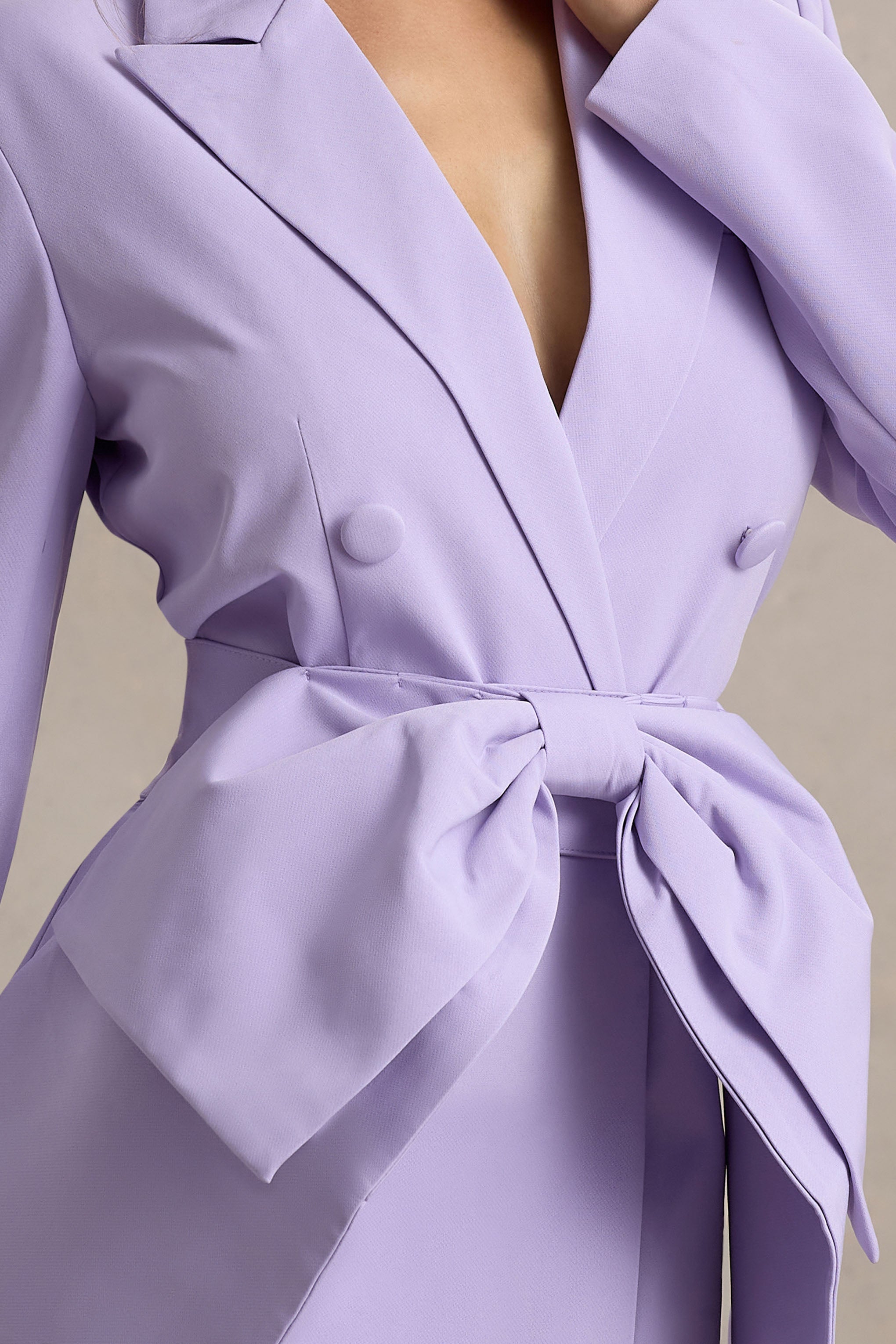 Ödüllü | Fiyonk Detaylı Lila Kesim Blazer Elbise