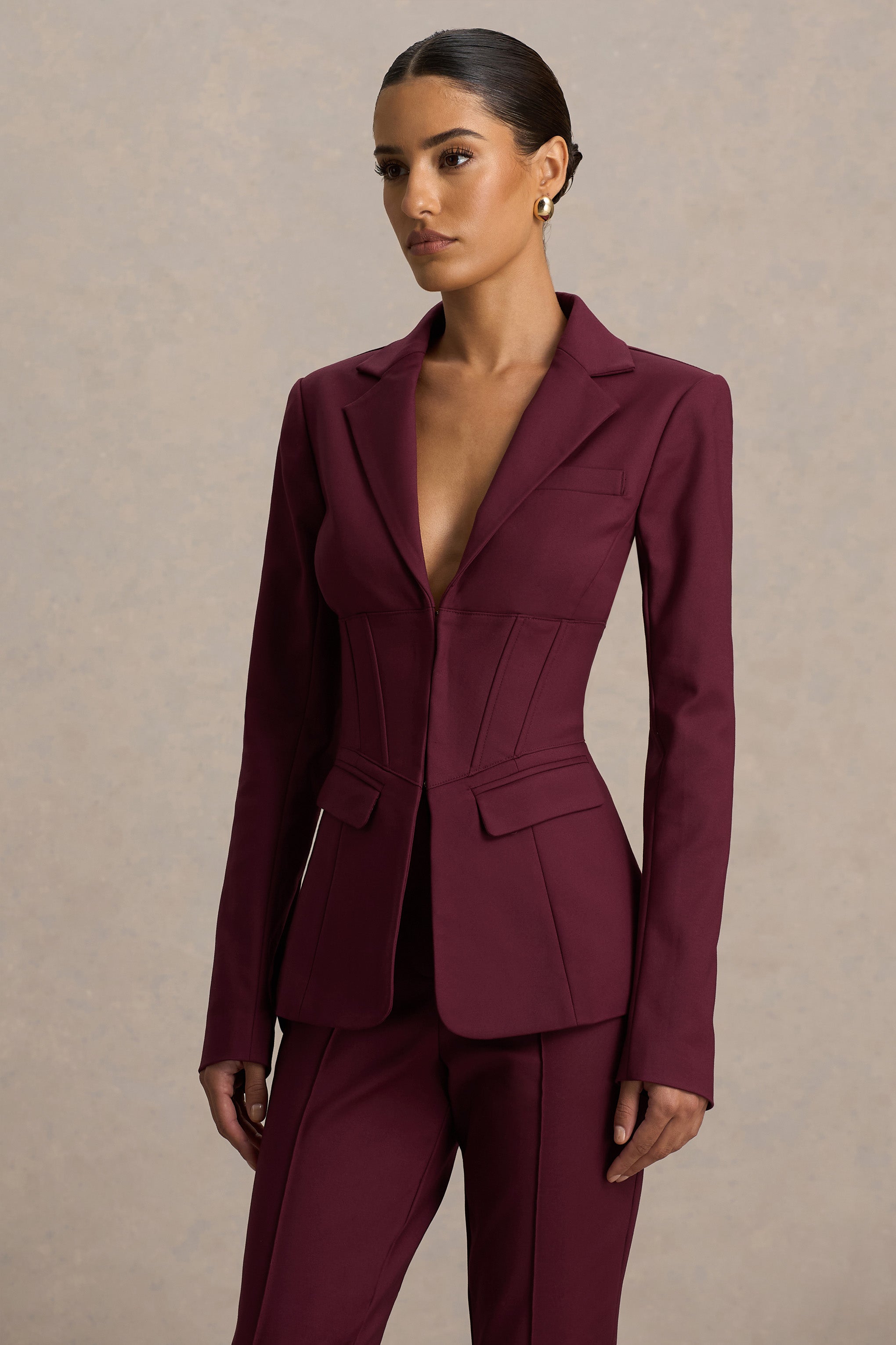 Yenilmez | Bordo Fitted Korse Blazer Ceket