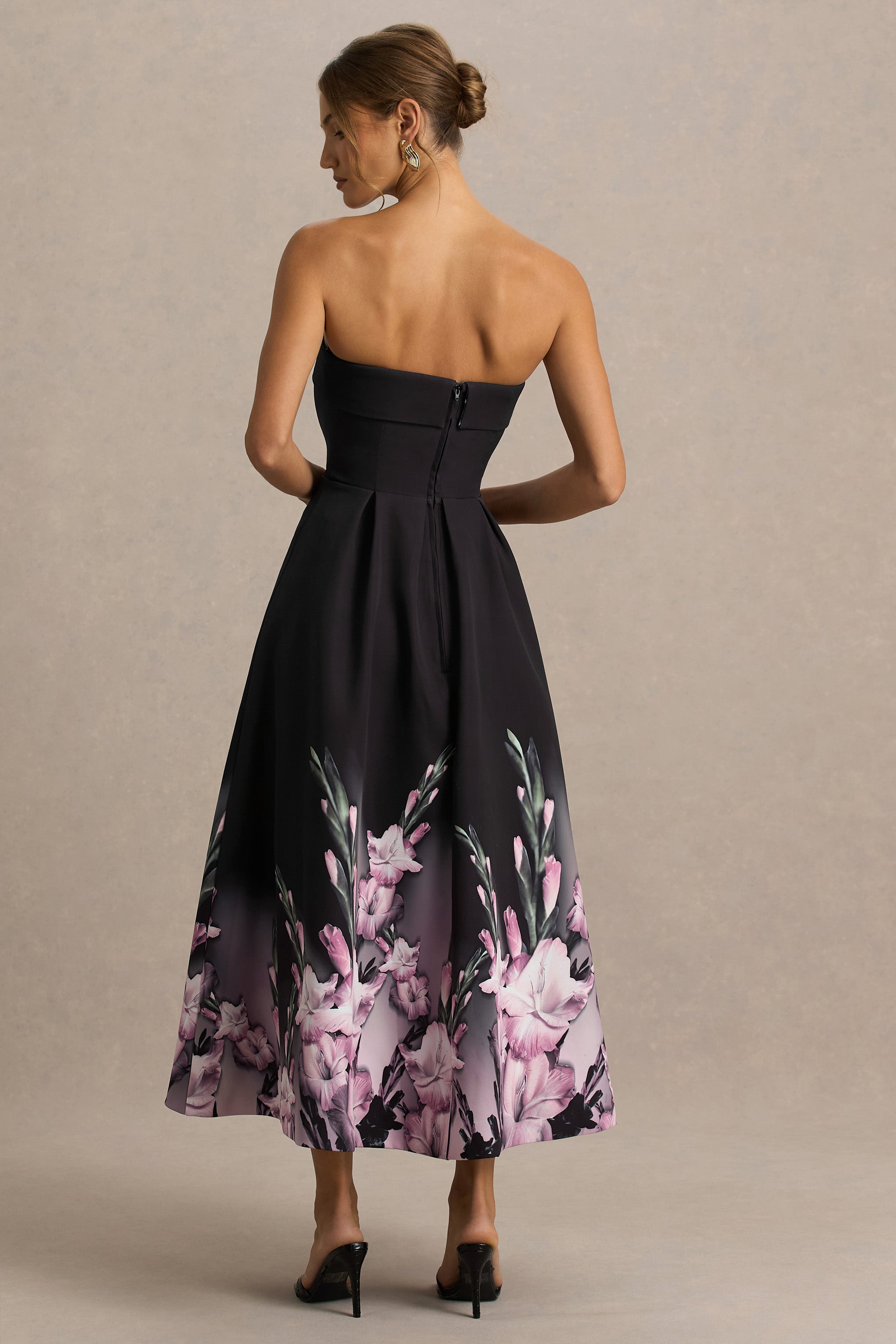 Annalise | Pembe Kenar Baskılı Bandeau Midi Elbise