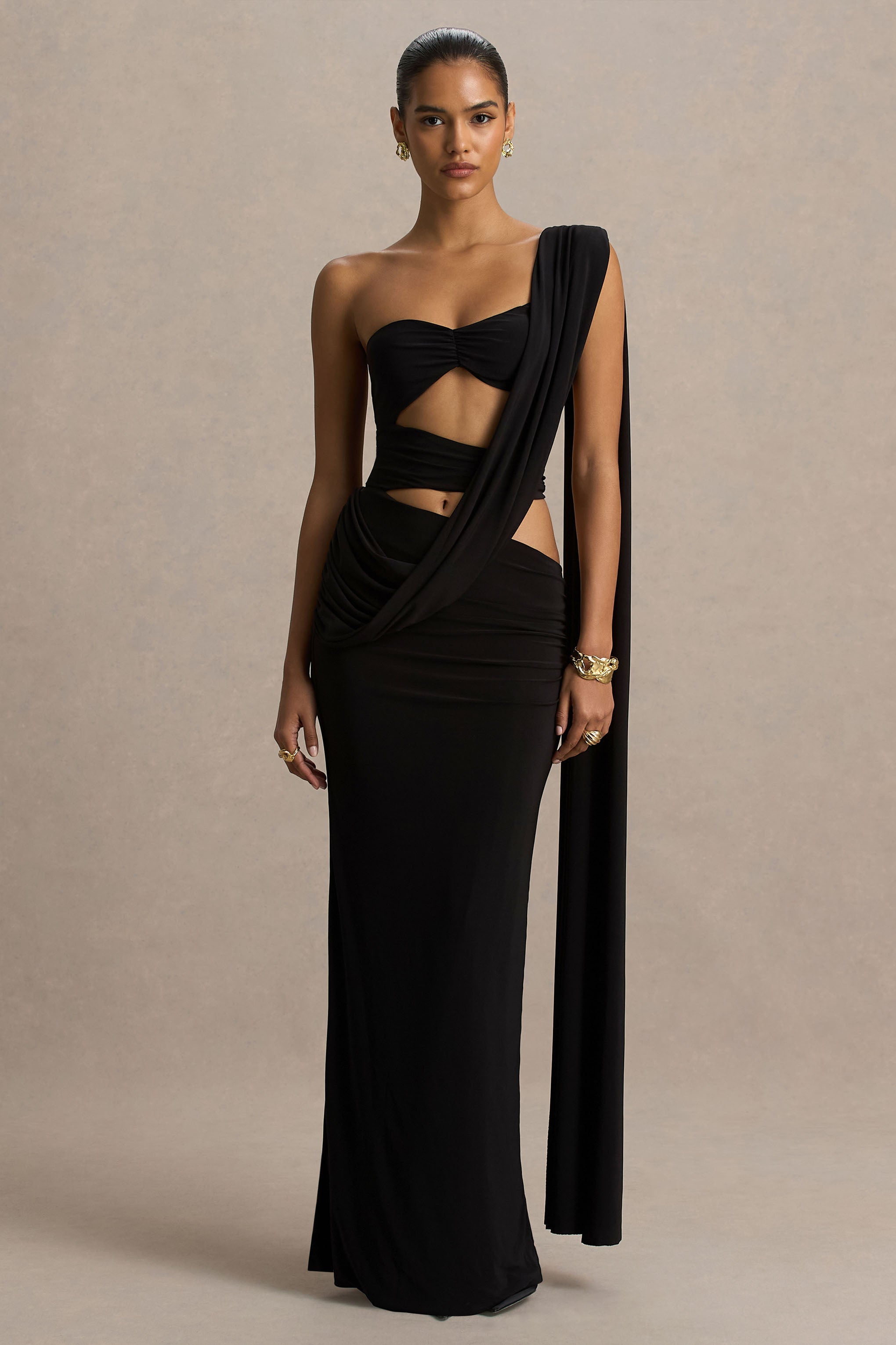 Nebula | Siyah Bandeau Maxi Elbise Vücut Kesim Detayları ile