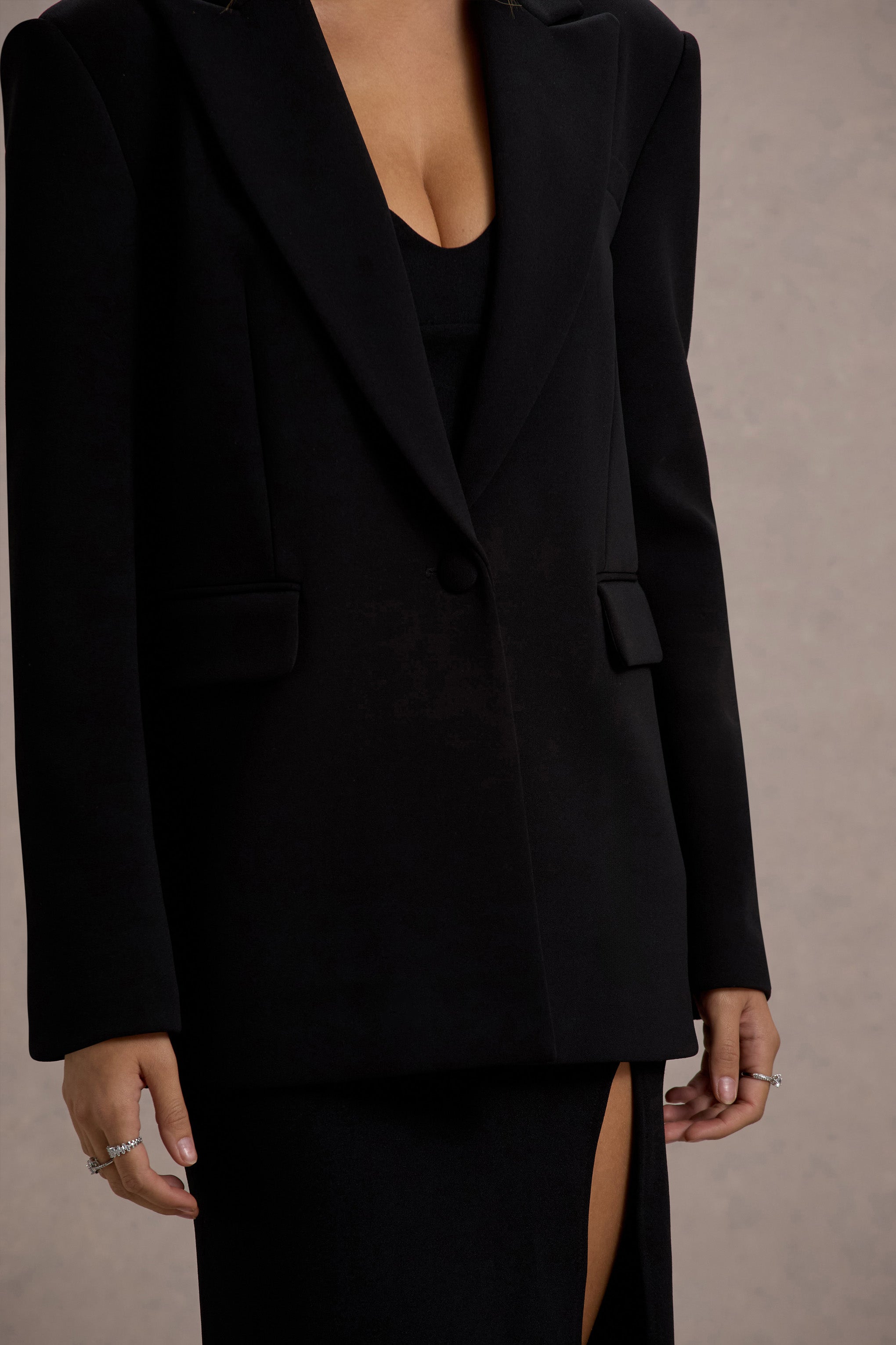 Şehir | Siyah Derin Yaka Boxy Oversized Blazer