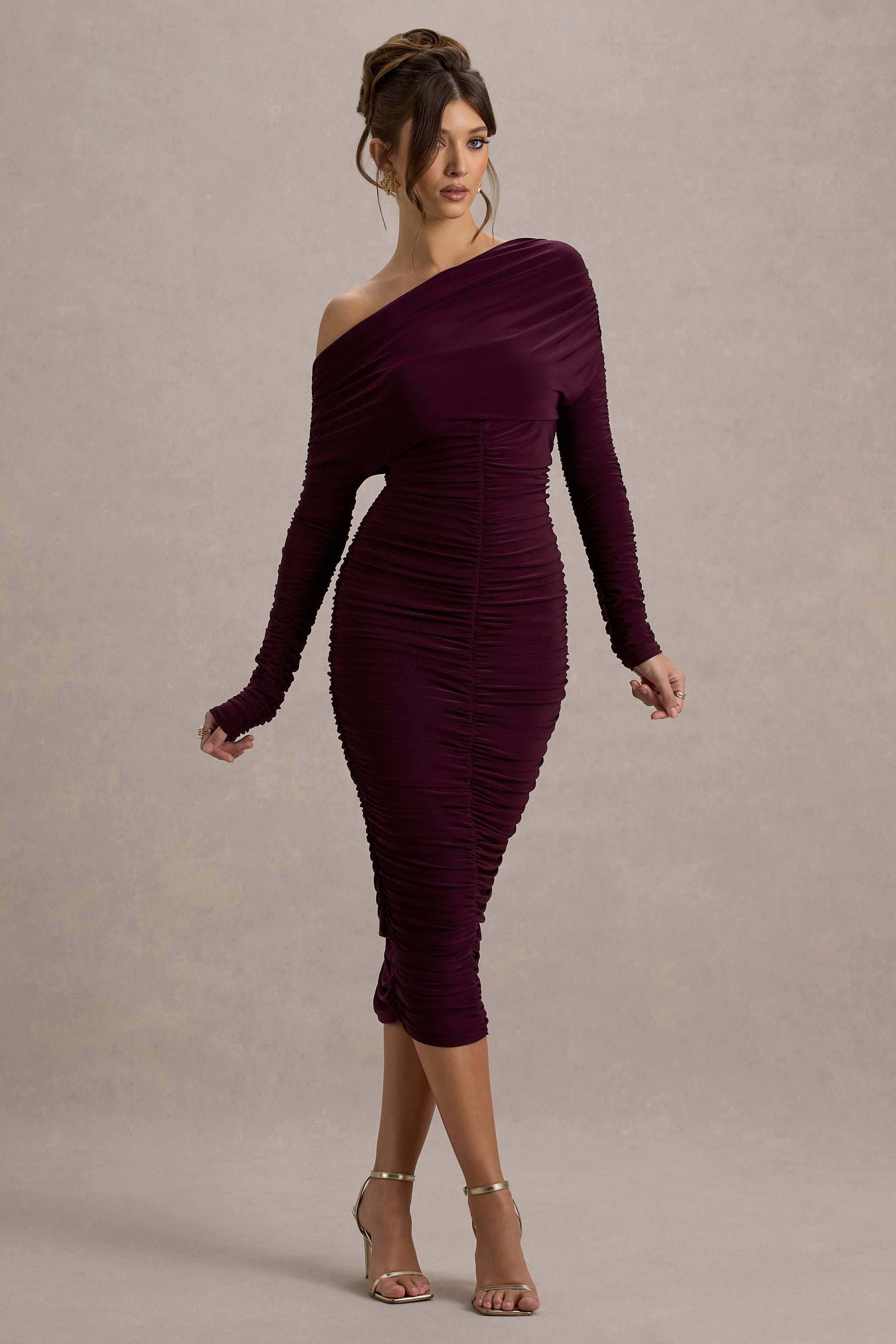 Sinclair | Erguvan Renkli Tek Omuzlu Bodycon Midi Elbise