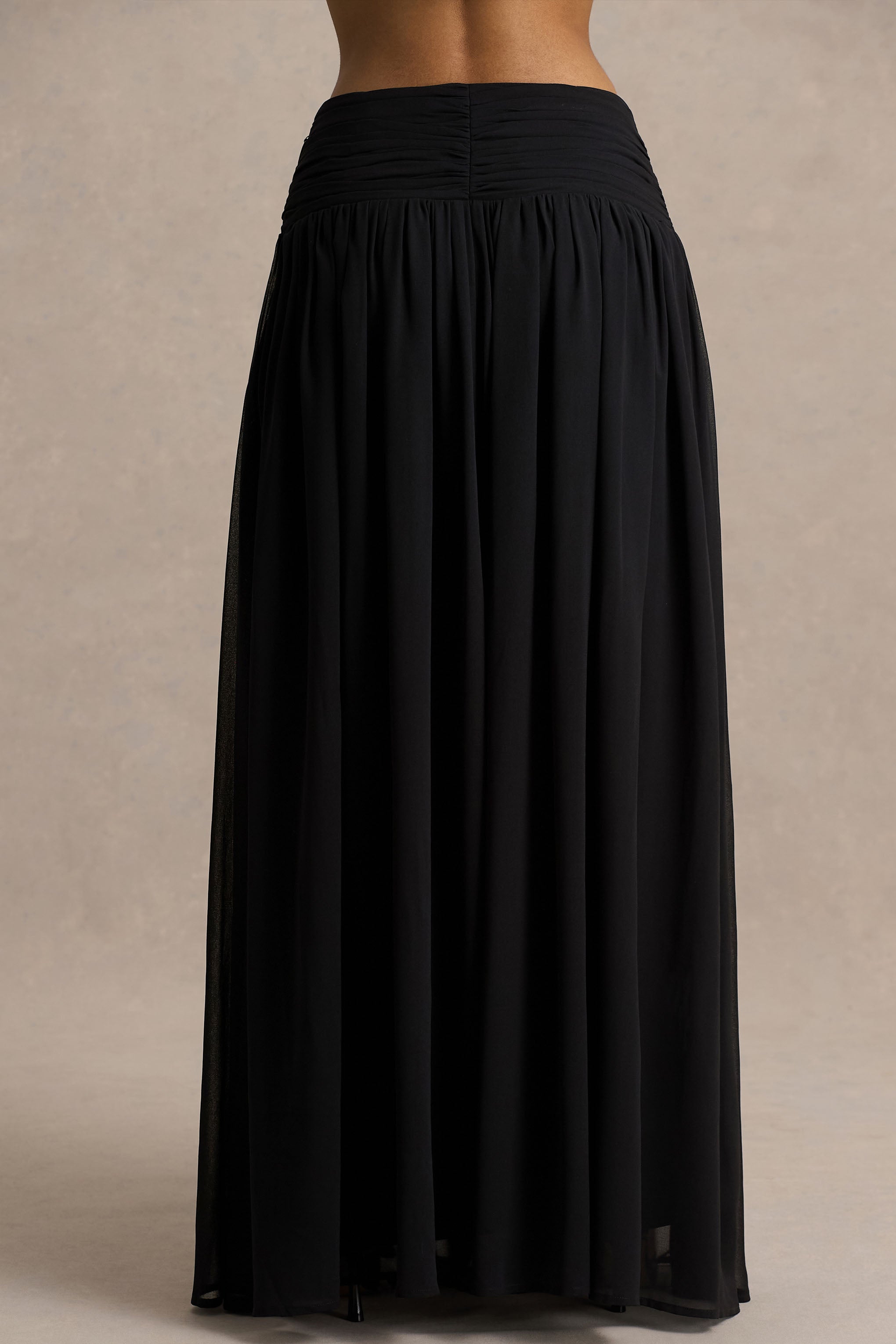 Spencer | Siyah Şifon Plise Maxi Etek