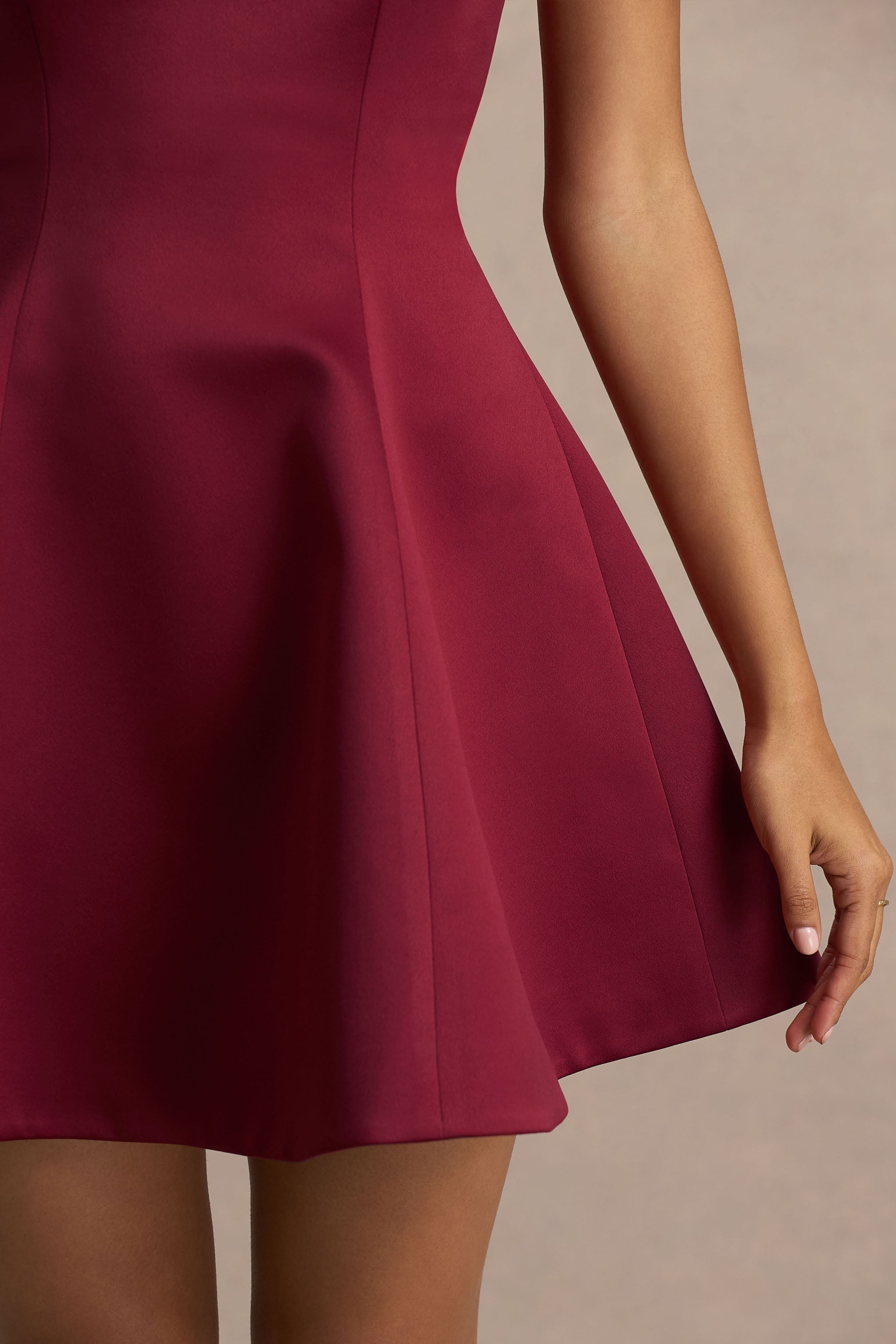 Lioray | Bordo Saten Bandeau Yaka A-Line Mini Elbise