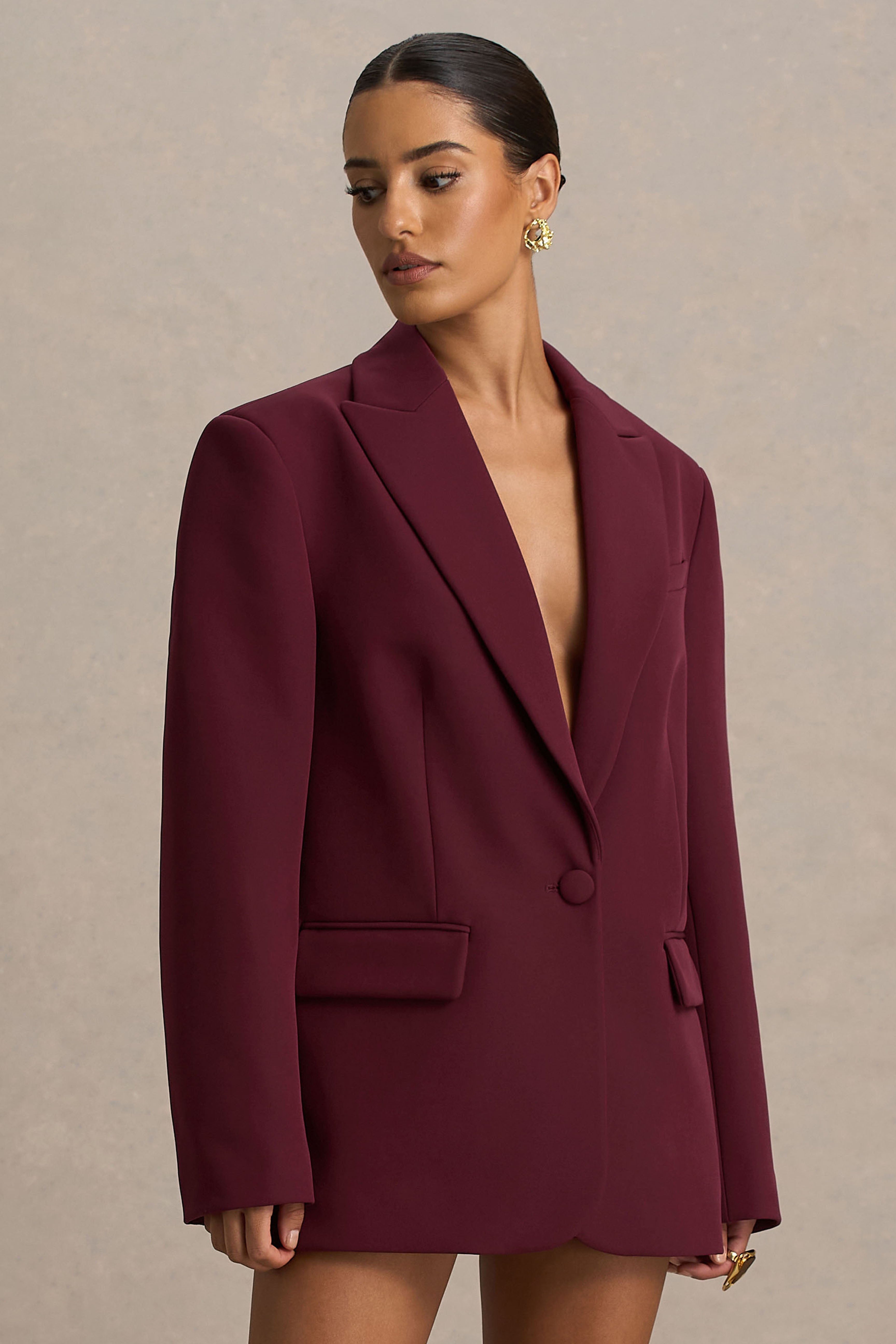 Katherine | Bordo Derin Yaka Klasik Blazer