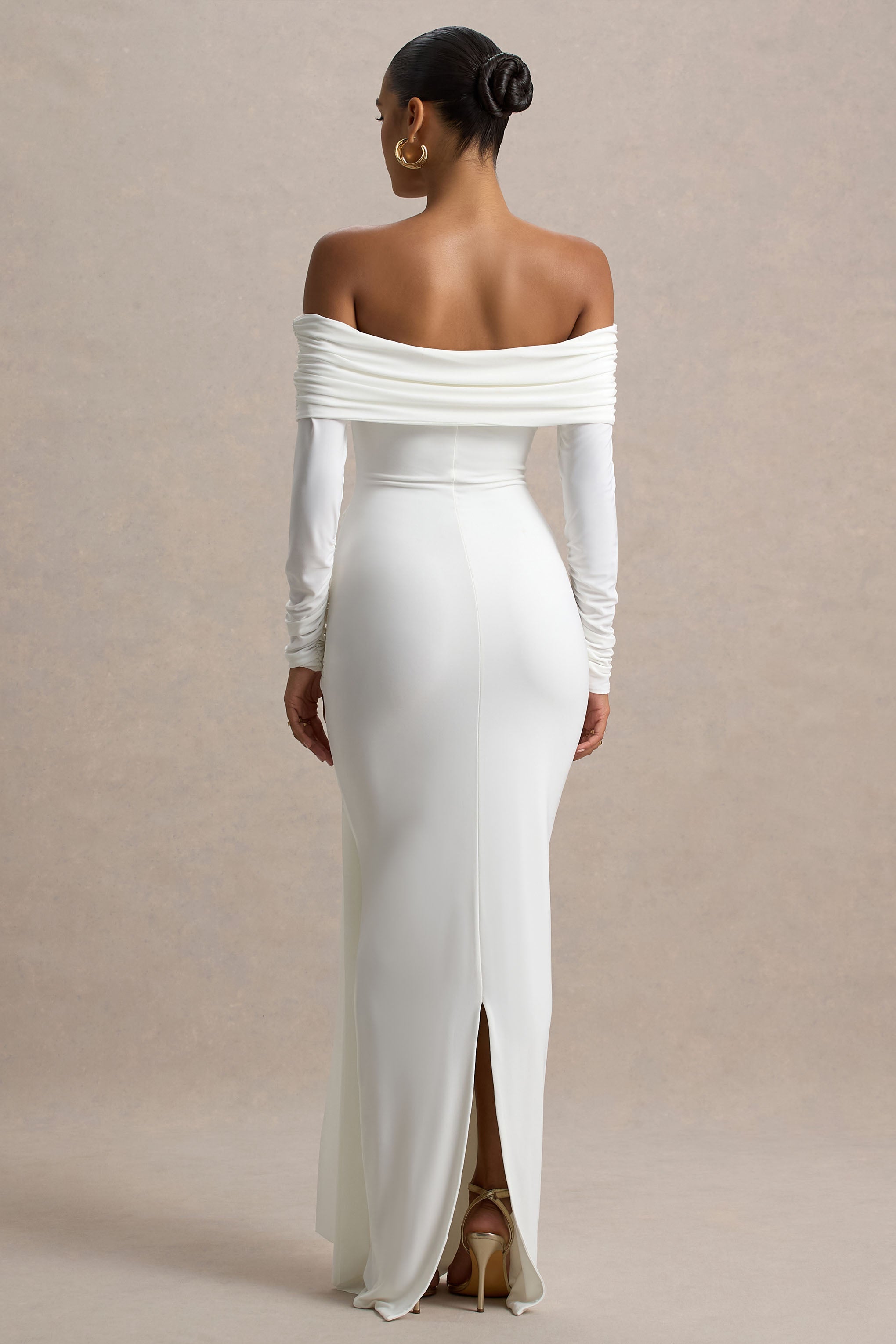 Jovie | Sash Detaylı Beyaz Bardot Maxi Elbise
