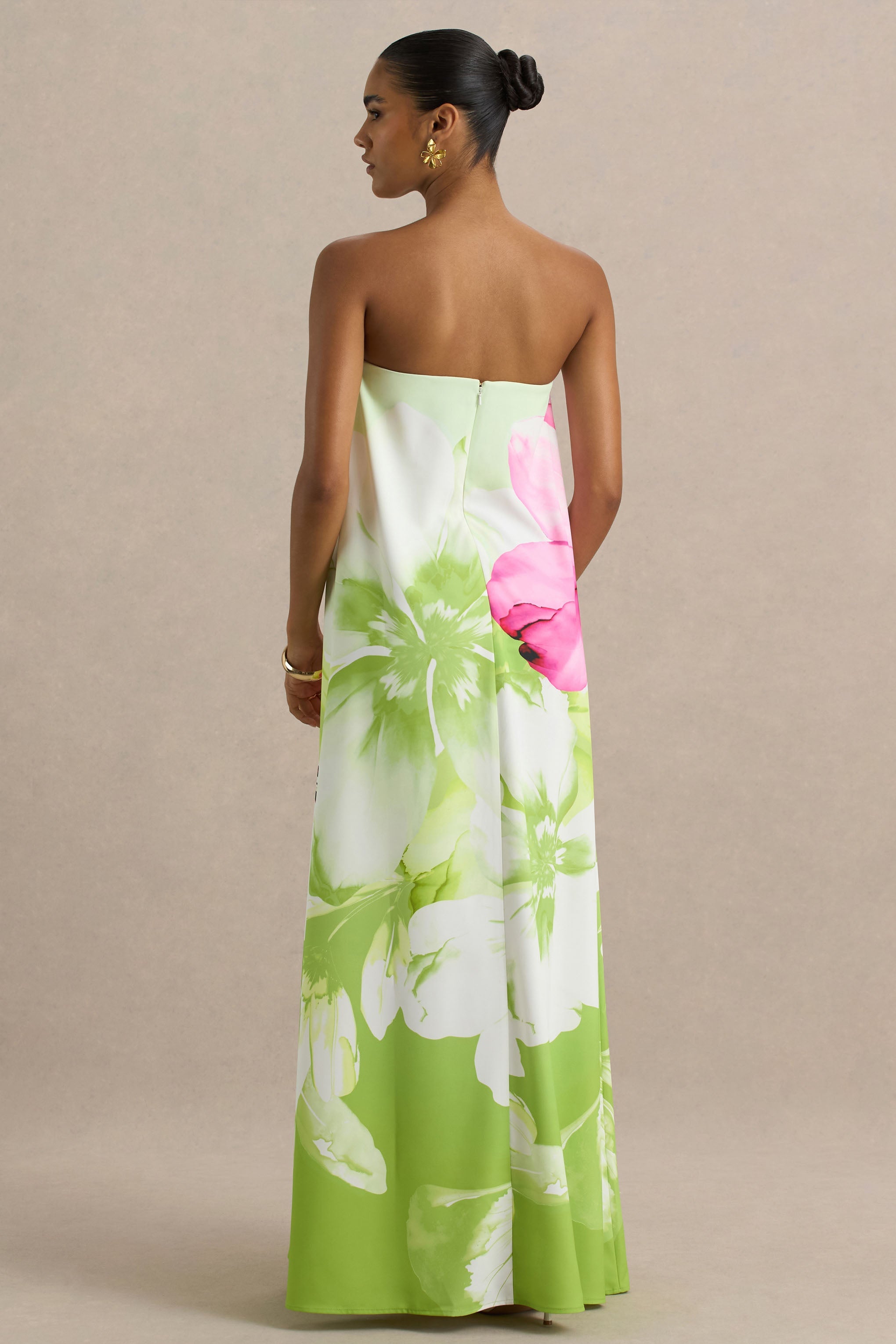 Ellery | Lime Çiçek Desenli Bandeau Maxi Elbise