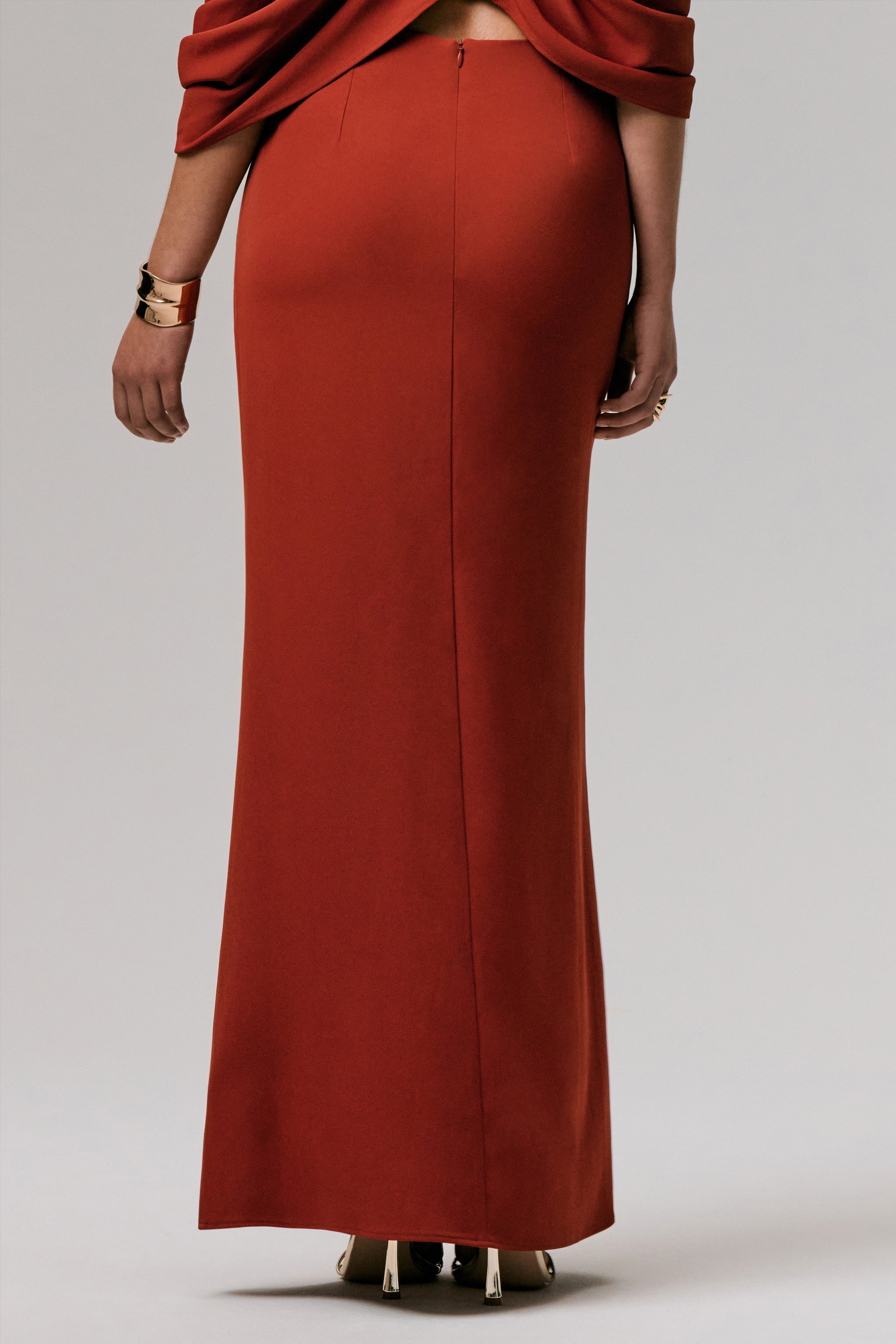 Zelina | Yırtmaçlı Terracotta Orta Boy Maxi Etek