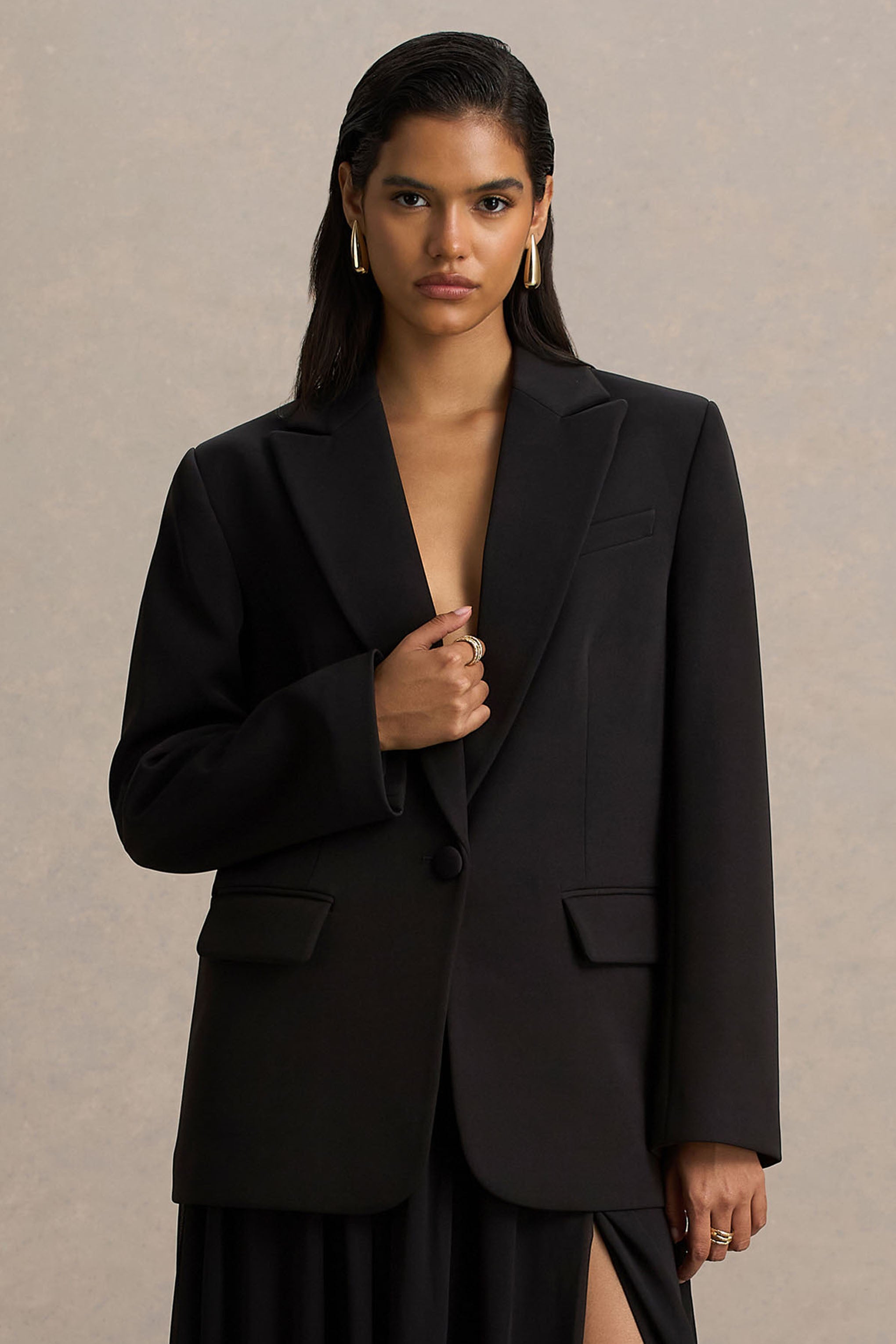 Katherine | Siyah Derin Yaka Kesim Blazer