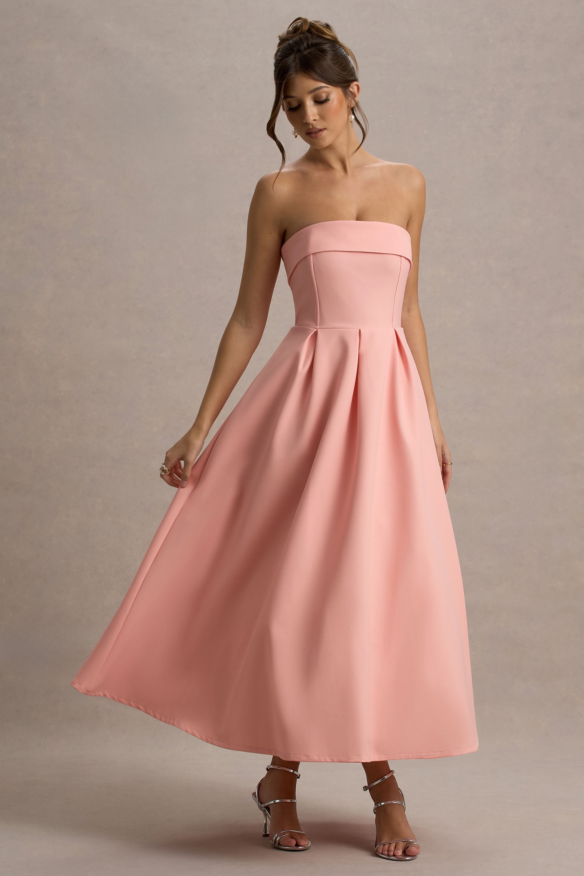 Annalise | Pembe Bandeau Skater Midi Elbise