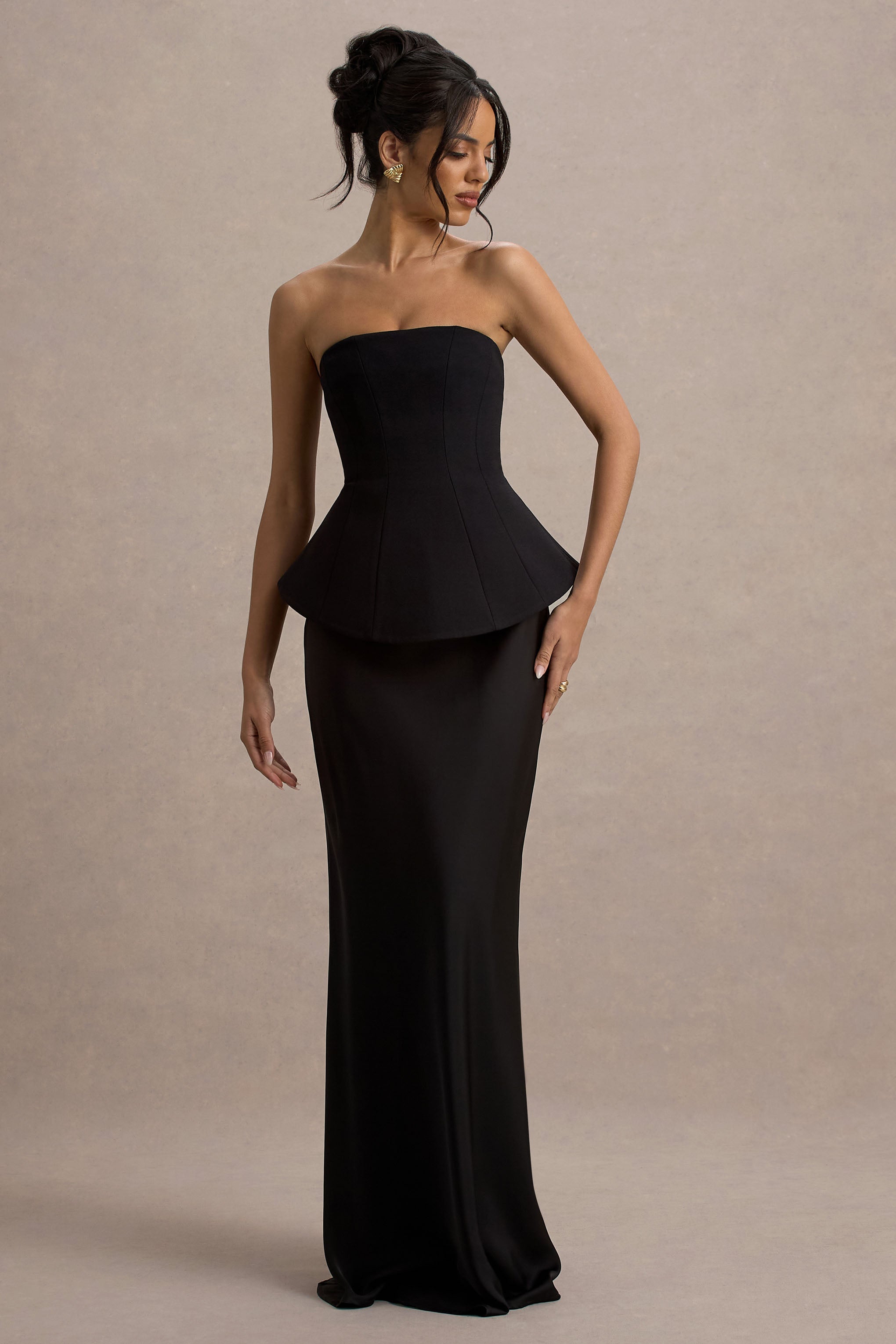 Ohio | Siyah Straplez Korse Maksidress