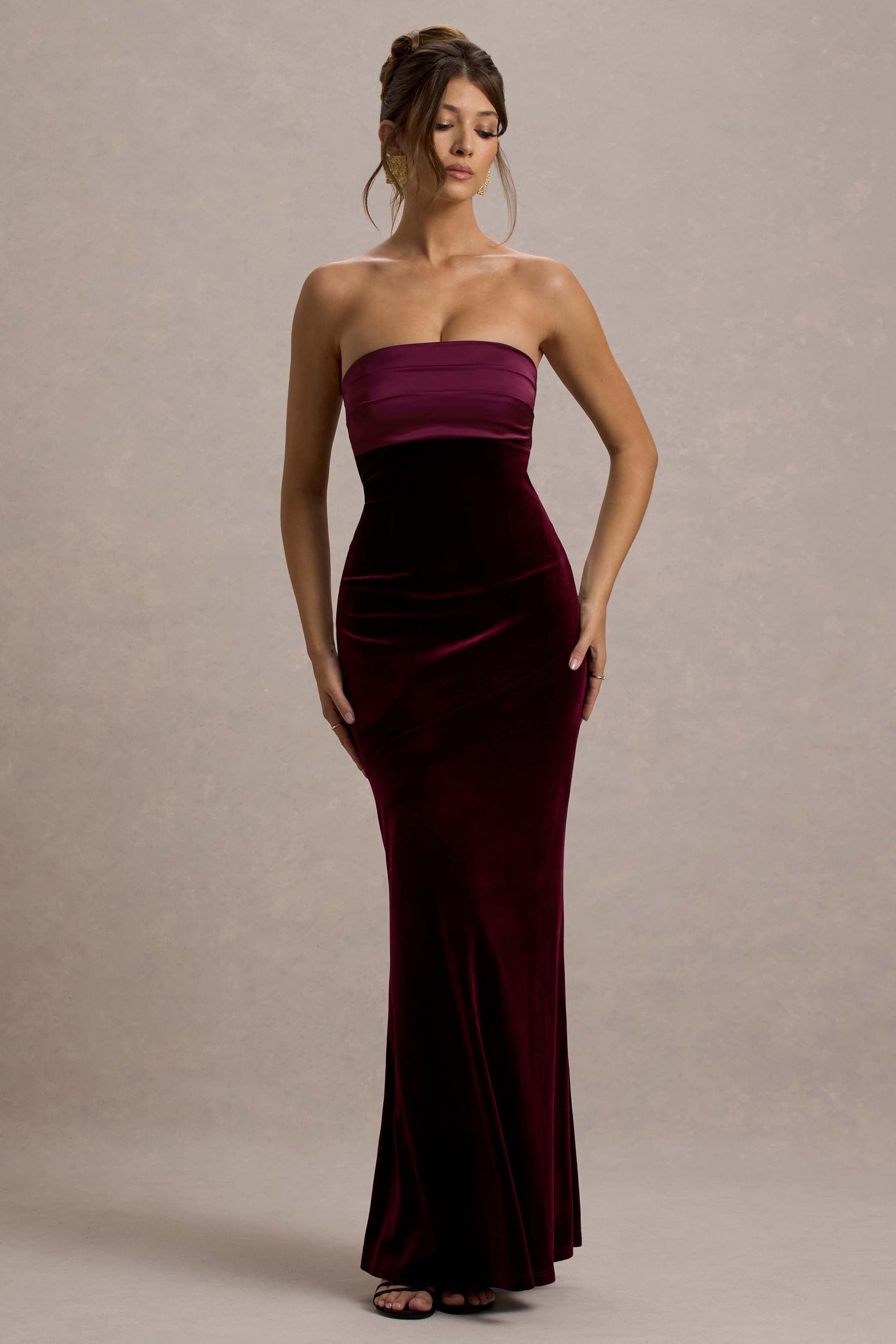 Ambrosi | Port Kadife Bandeau Maxi Elbise