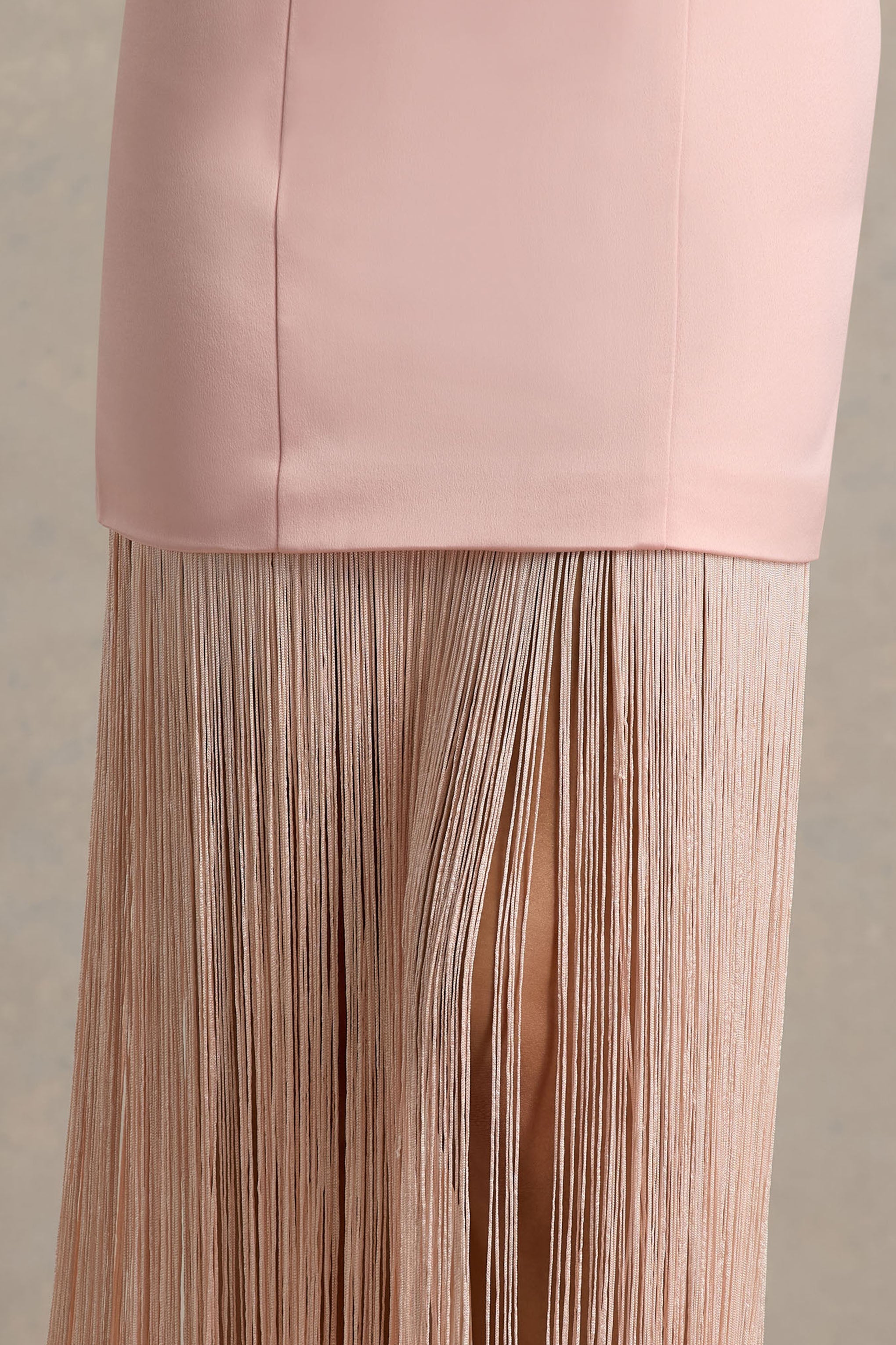 Trinity | Fransalı Pembe Saten Bandeau Maxi Elbise