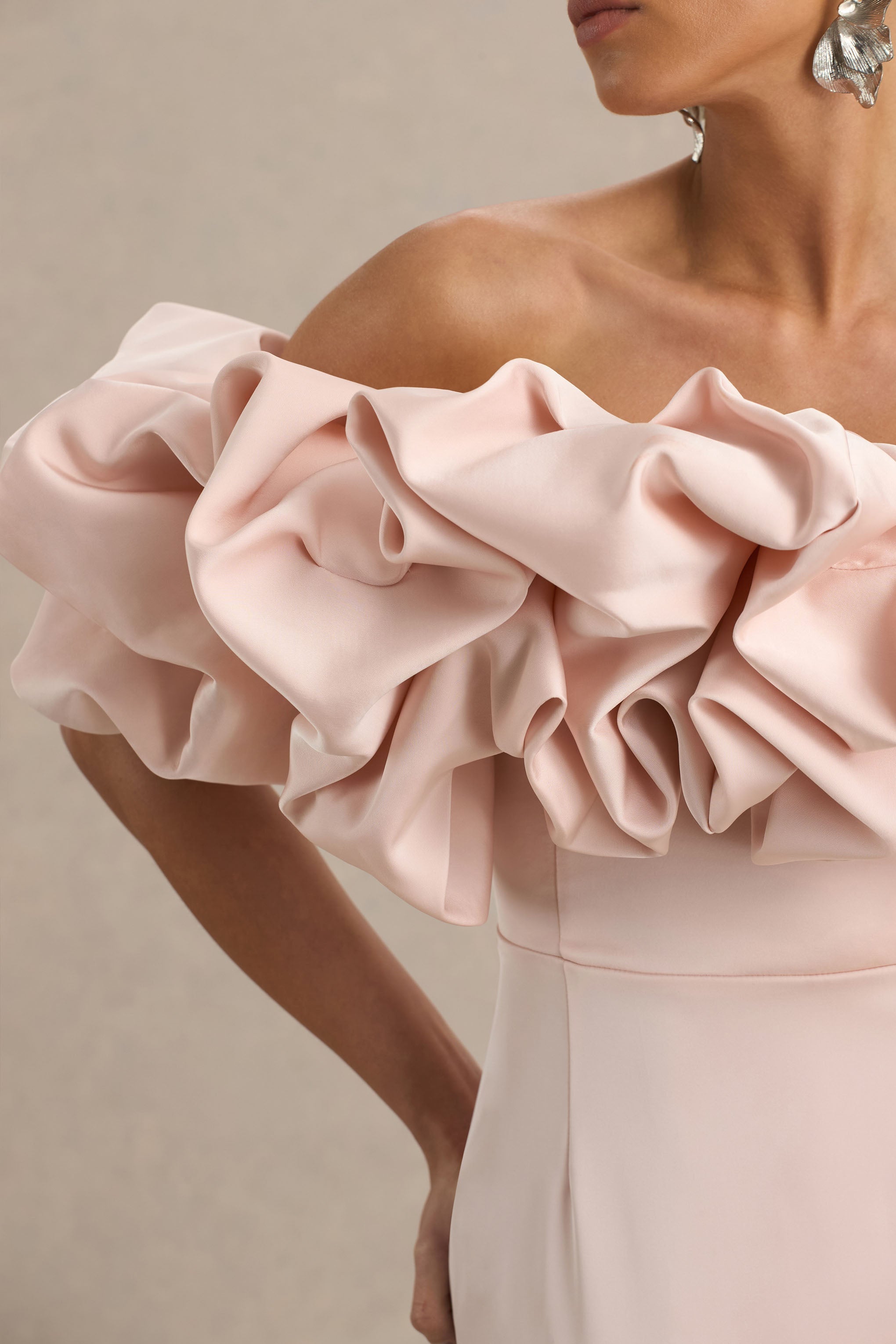 Allie | Soluk Pembe Puff Bardot Maxi Elbise