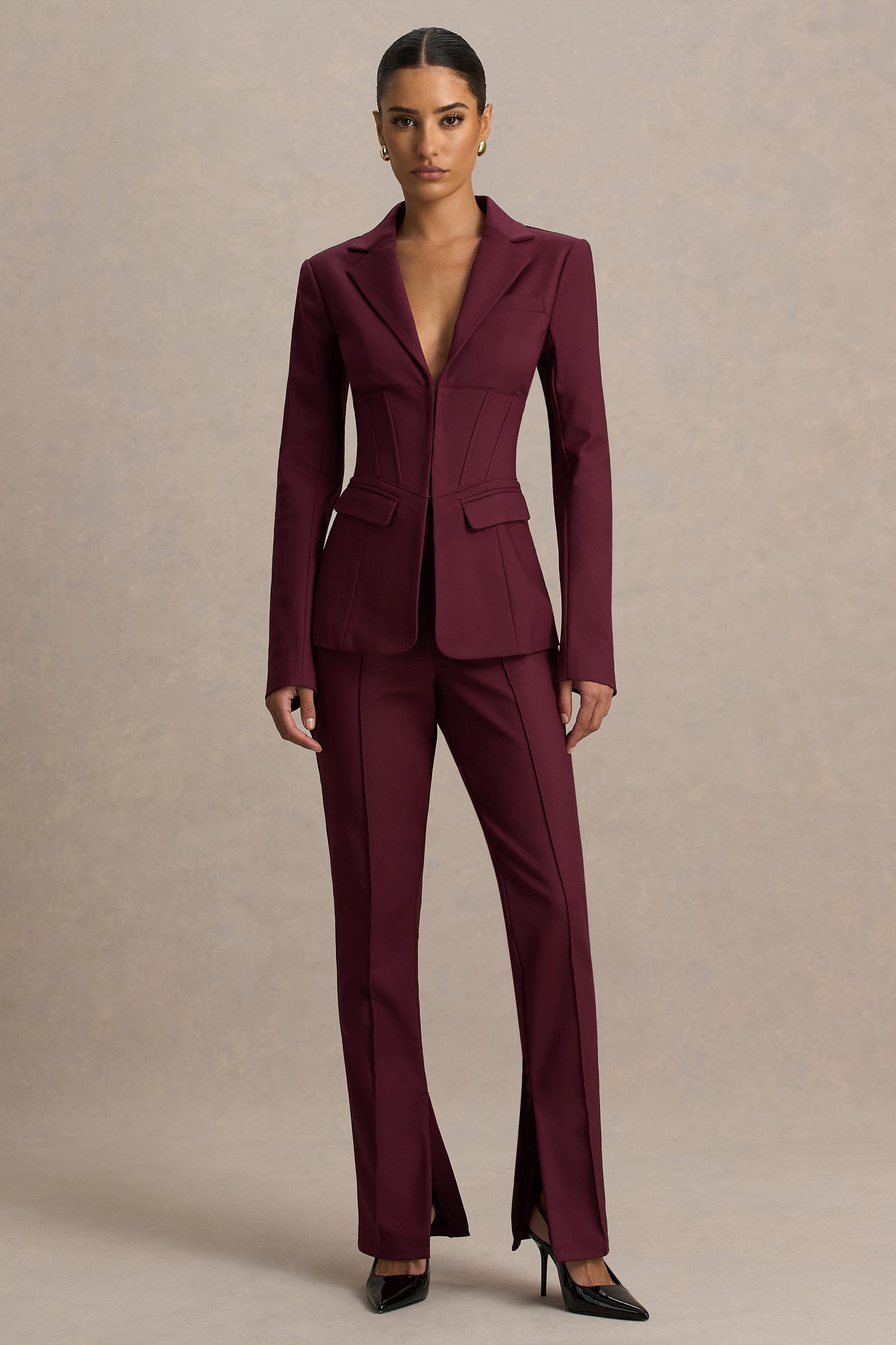 Yenilmez | Bordo Fitted Korse Blazer Ceket