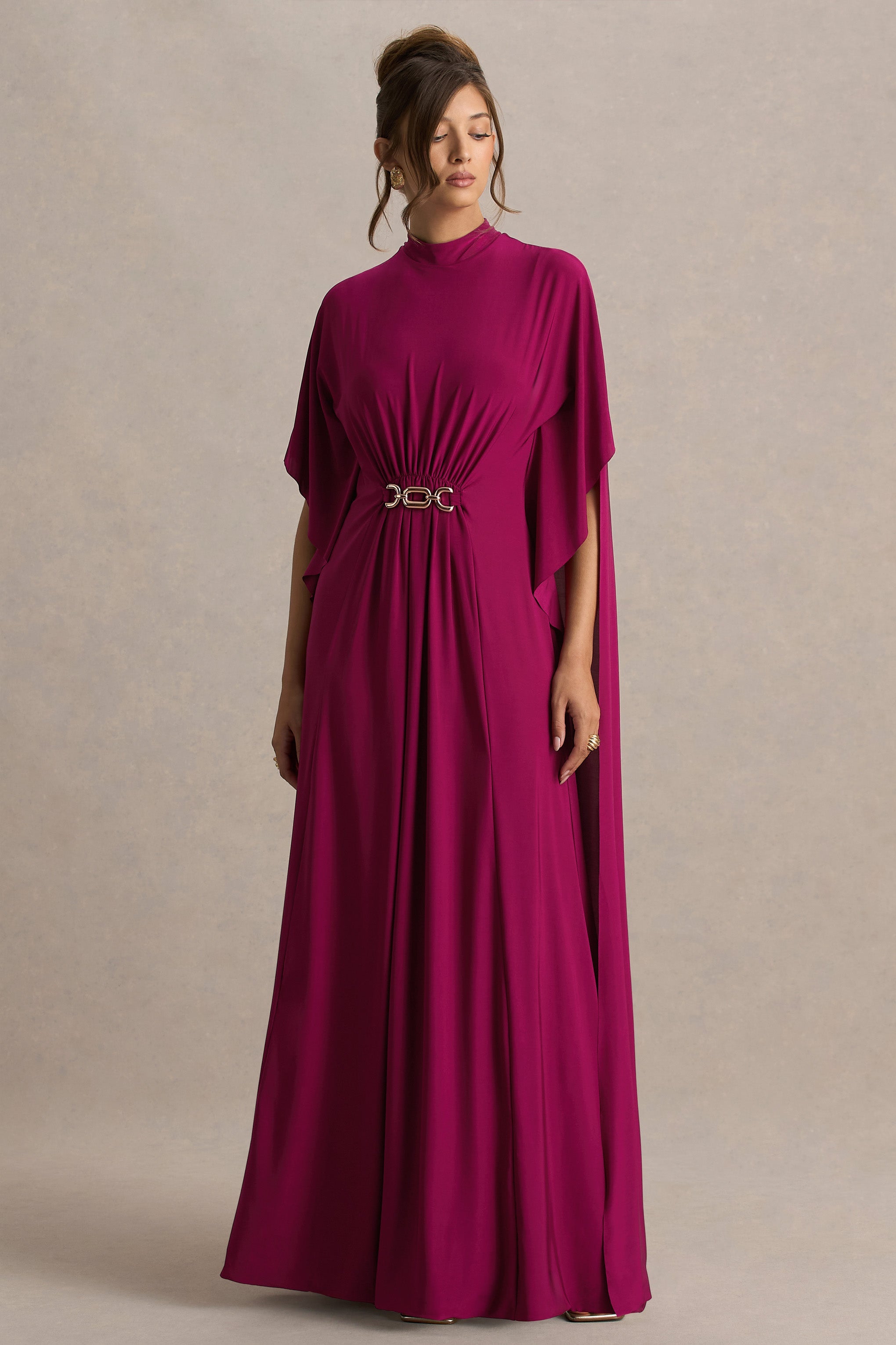 Olessia | Bordo Kemerli K gathered Kol Maxi Elbise