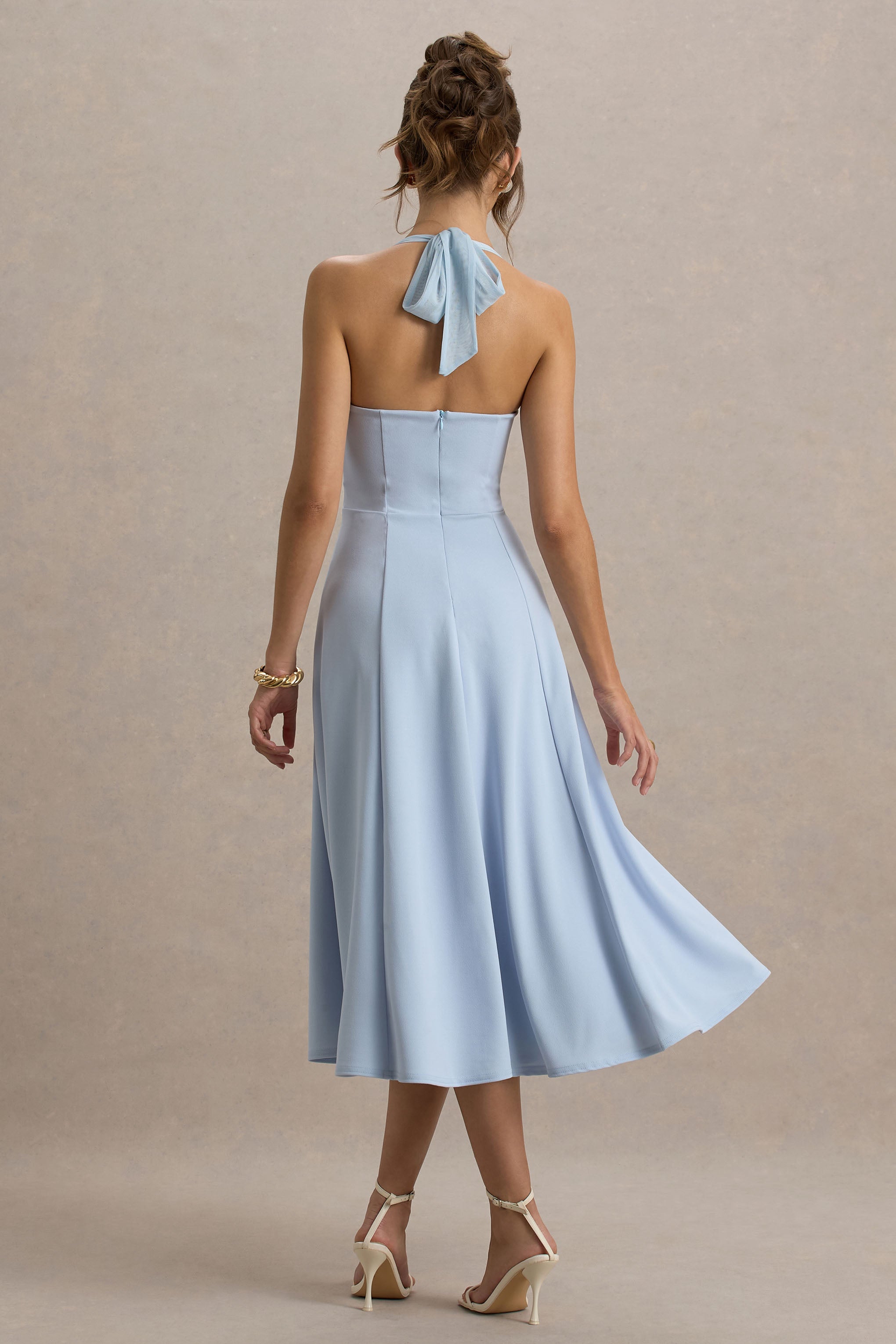 Auburn | Pudra Mavi Halter Yaka Midi Elbise
