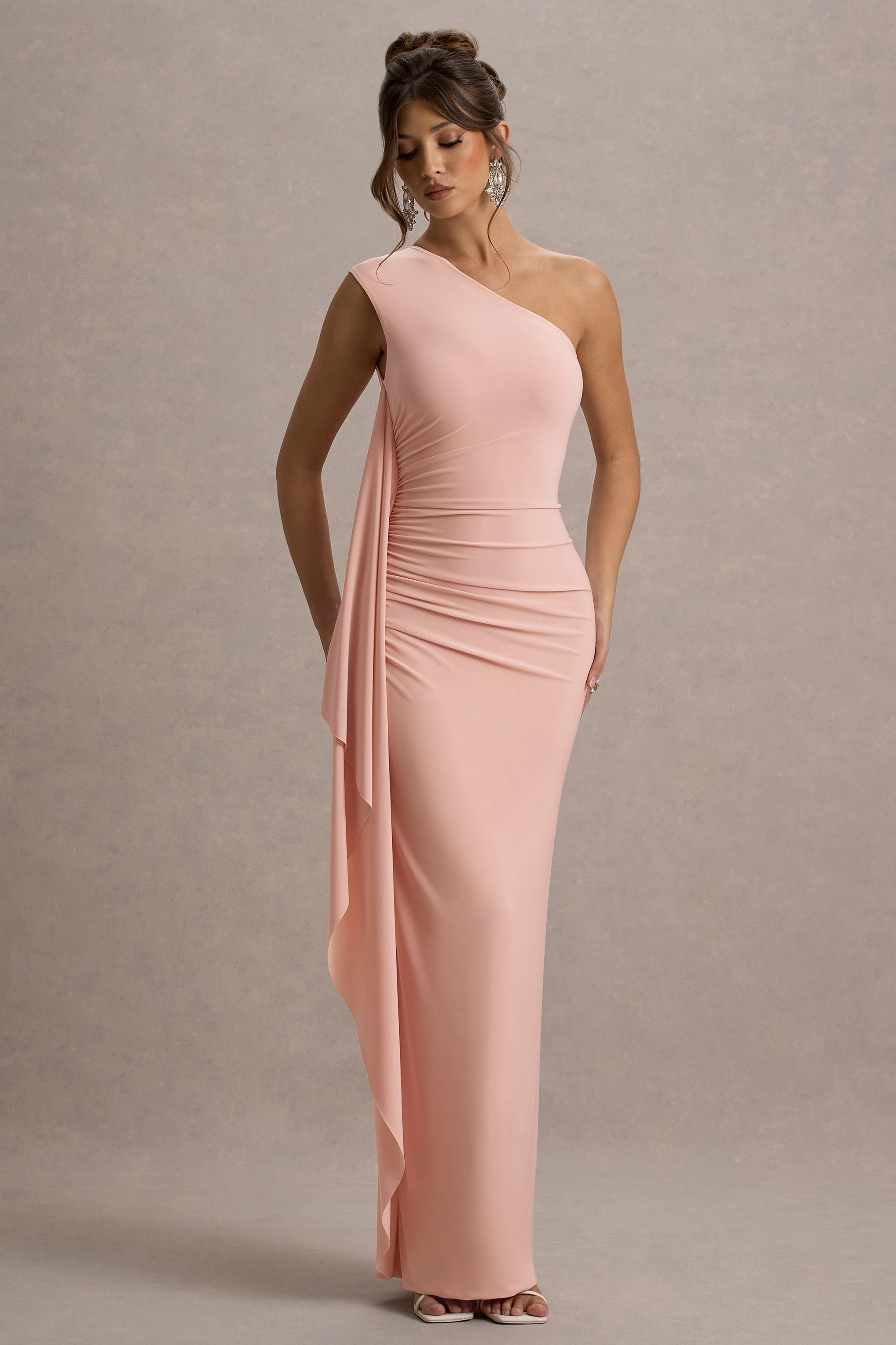 Adelina | Pembe Tek Omuzlu Maxi Elbise