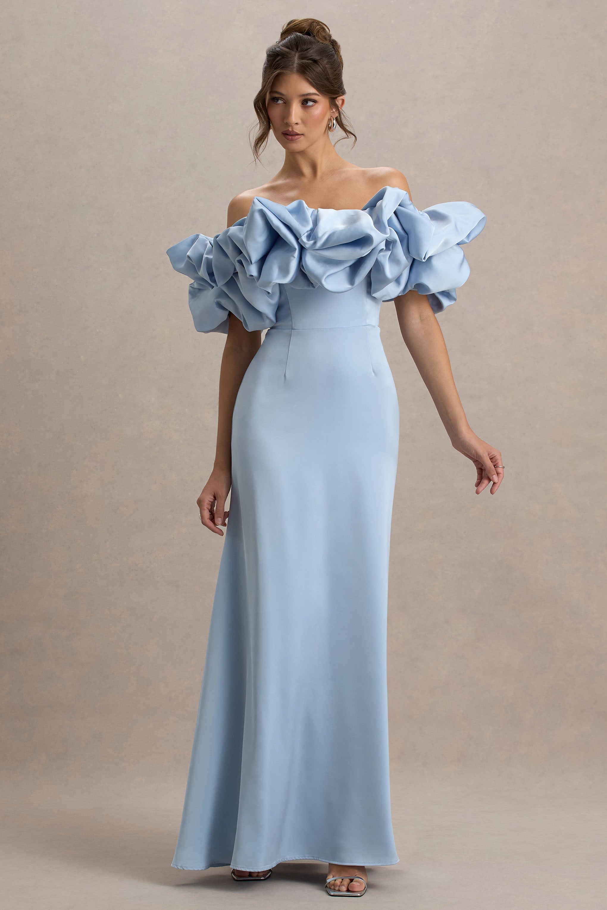 Allie | Toz Mavi Puff Bardot Maxi Elbise