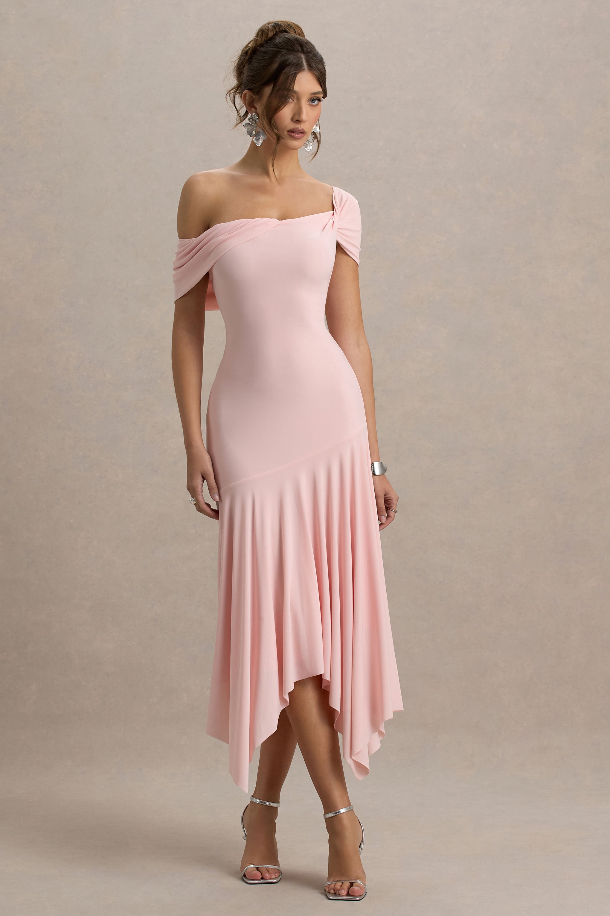 Castor | Pembe Asimetrik Midi Elbise