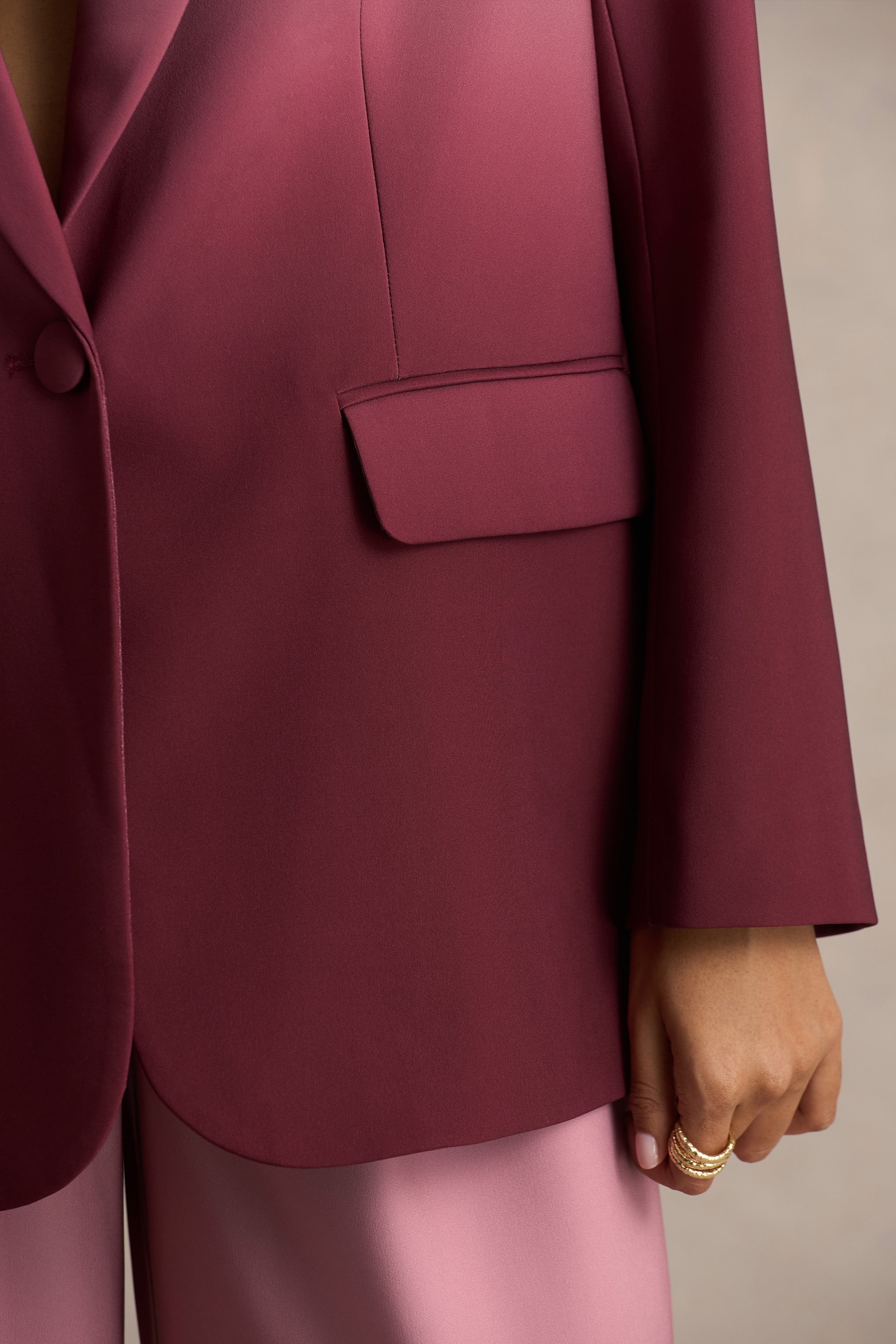 Enya | Kiraz Ombre Derin Yaka Saten Blazer