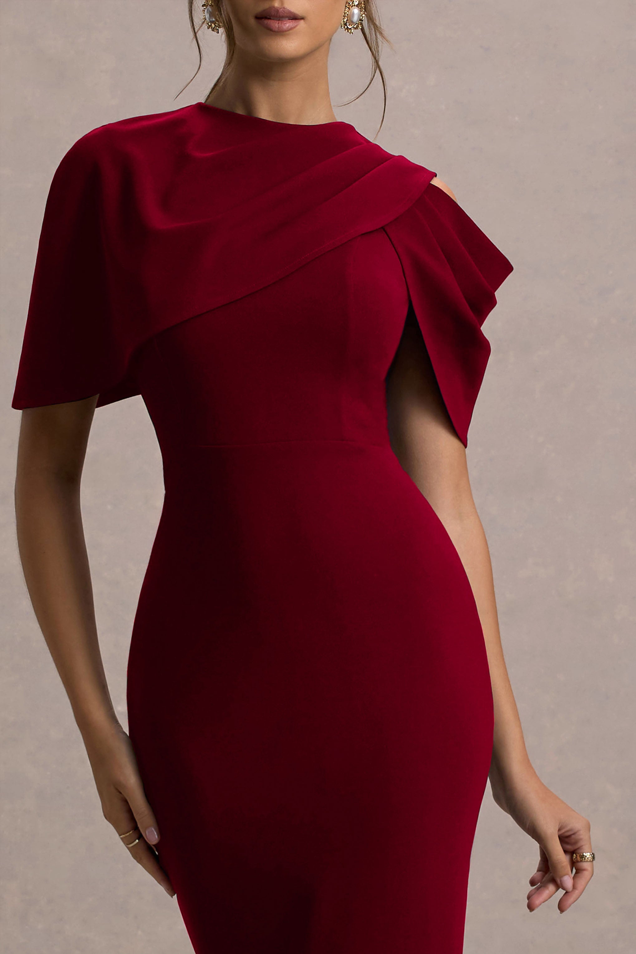 Dorothea | Pelerinli Berry Drapeli Midi Elbise