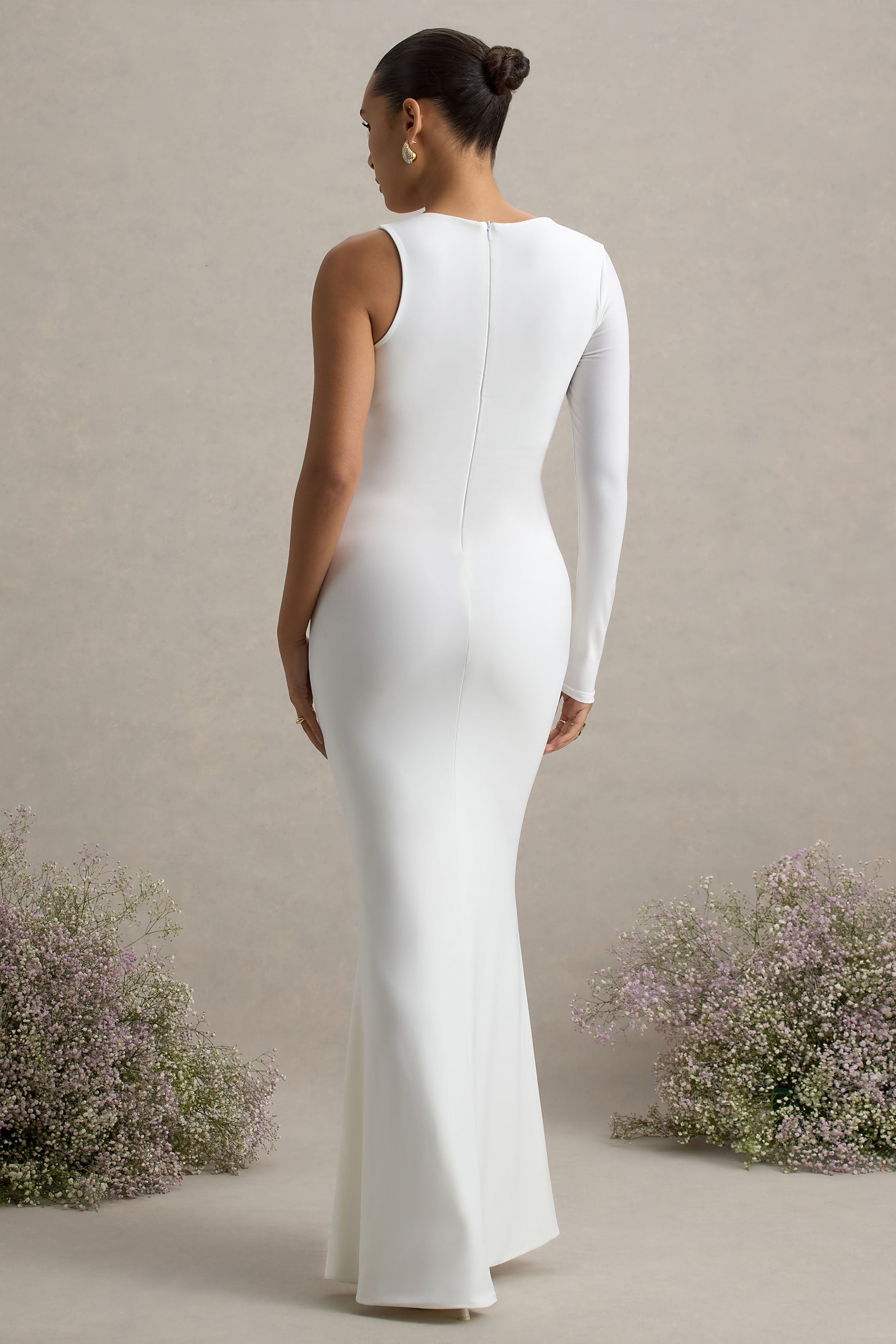 Oh Baby | Beyaz Hamile Tek Omuzlu Bodycon Maxi Elbise