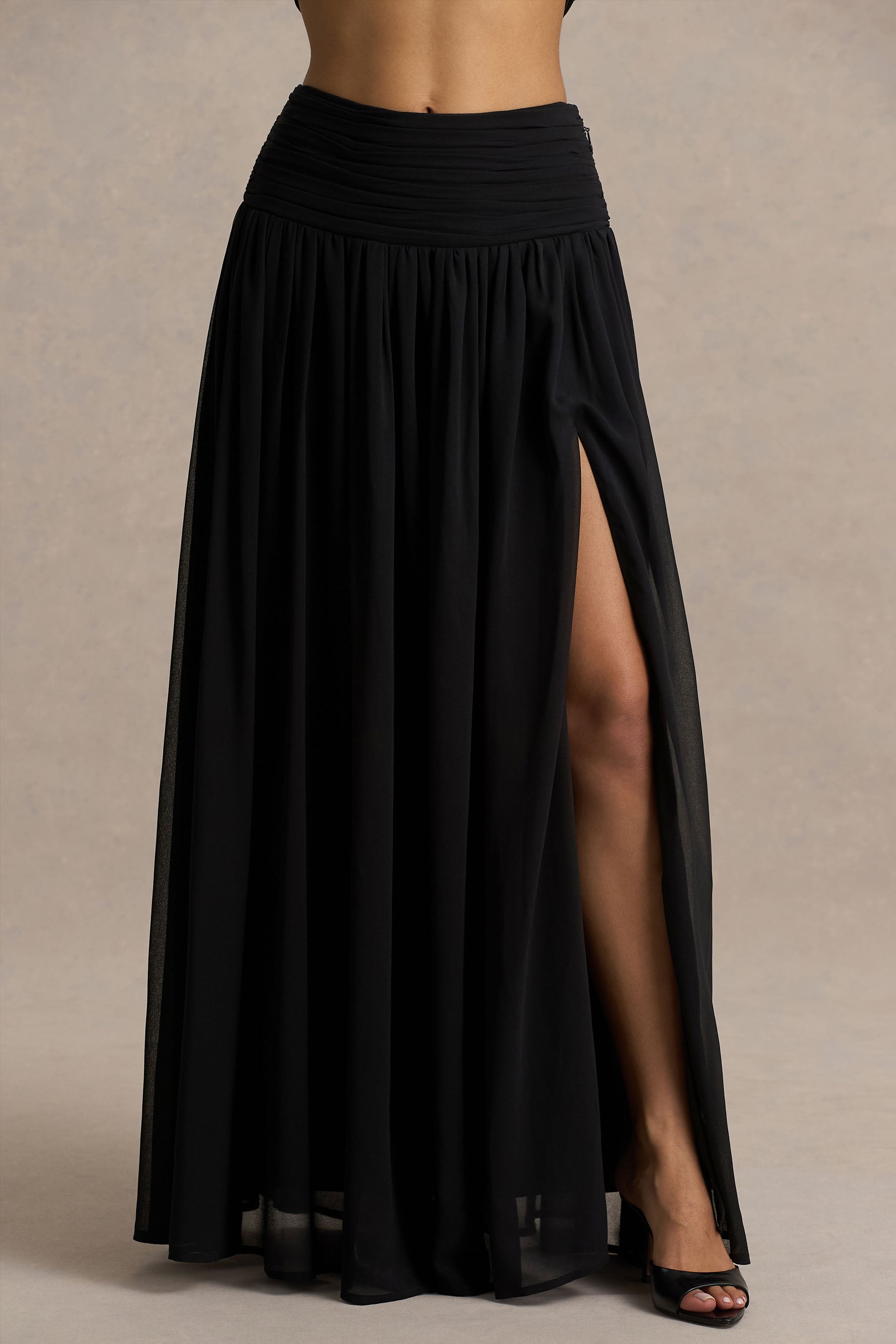 Spencer | Siyah Şifon Plise Maxi Etek