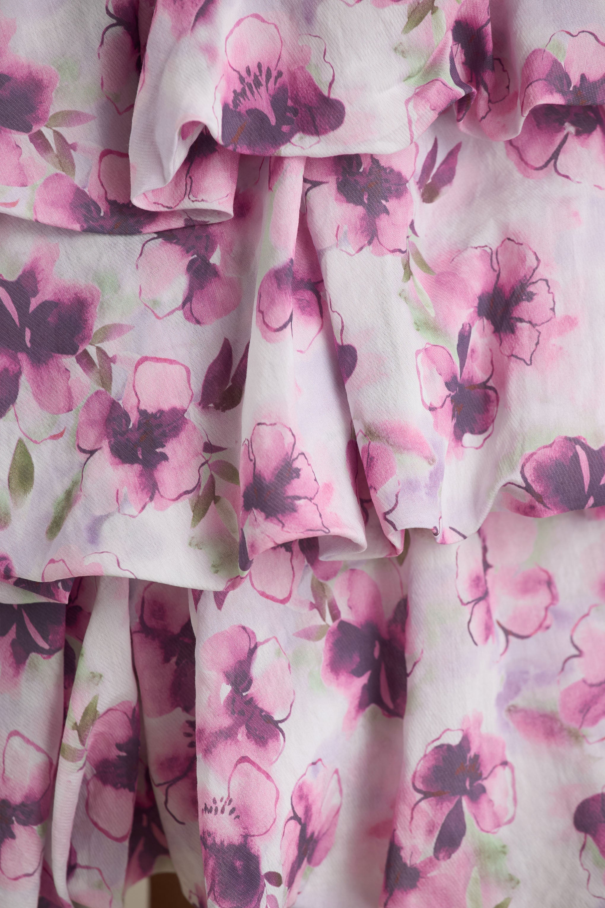 Swirl | Fırfırlı Detaylı Krem Çiçek Desenli Bandeau Puffball Mini Elbise