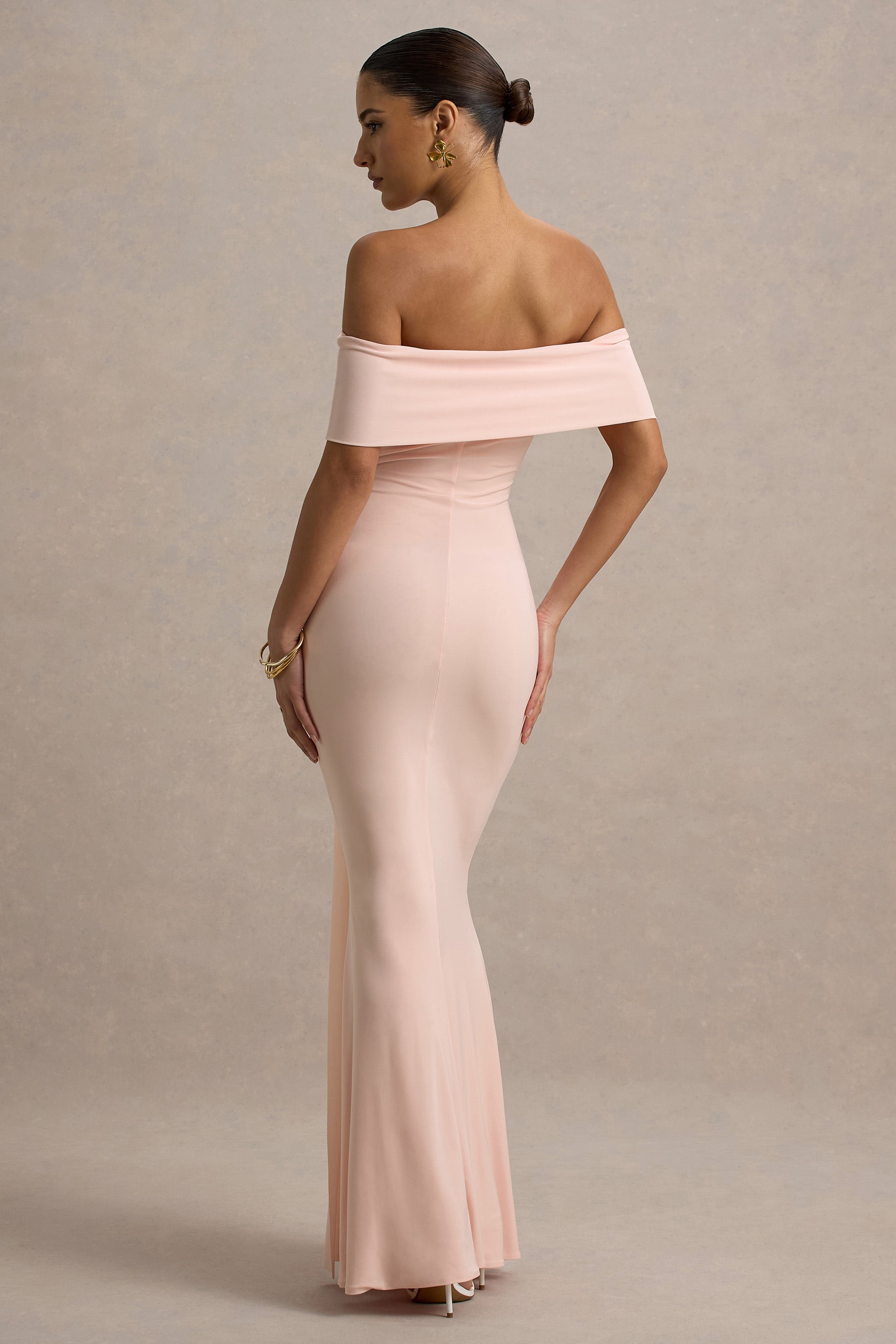 Delma | Drapeli Detaylı Pembe Bardot Maxi Elbise