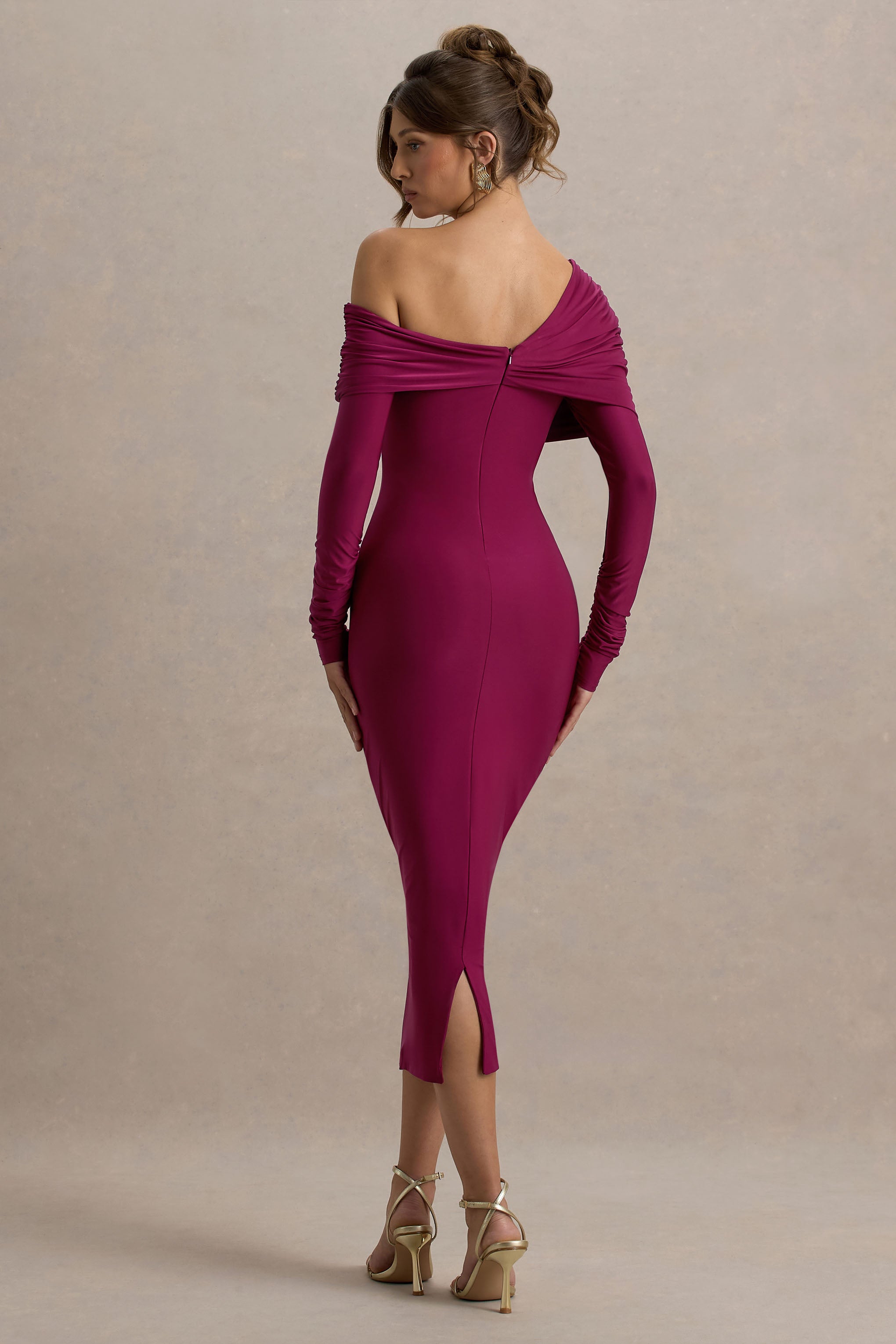 Cleo | File Kolları ile Bordo Bodycon Midi Elbise