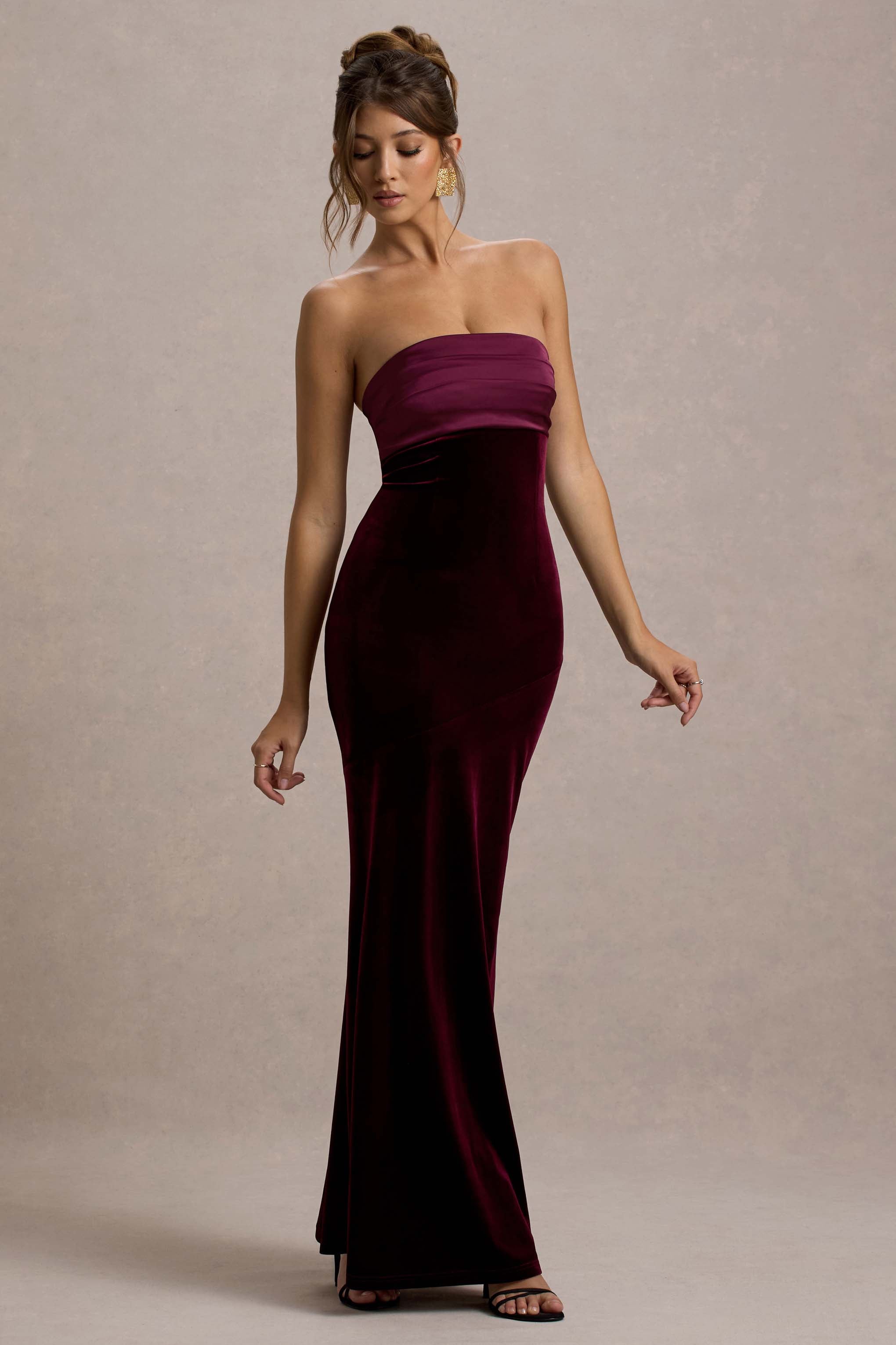 Ambrosi | Port Kadife Bandeau Maxi Elbise