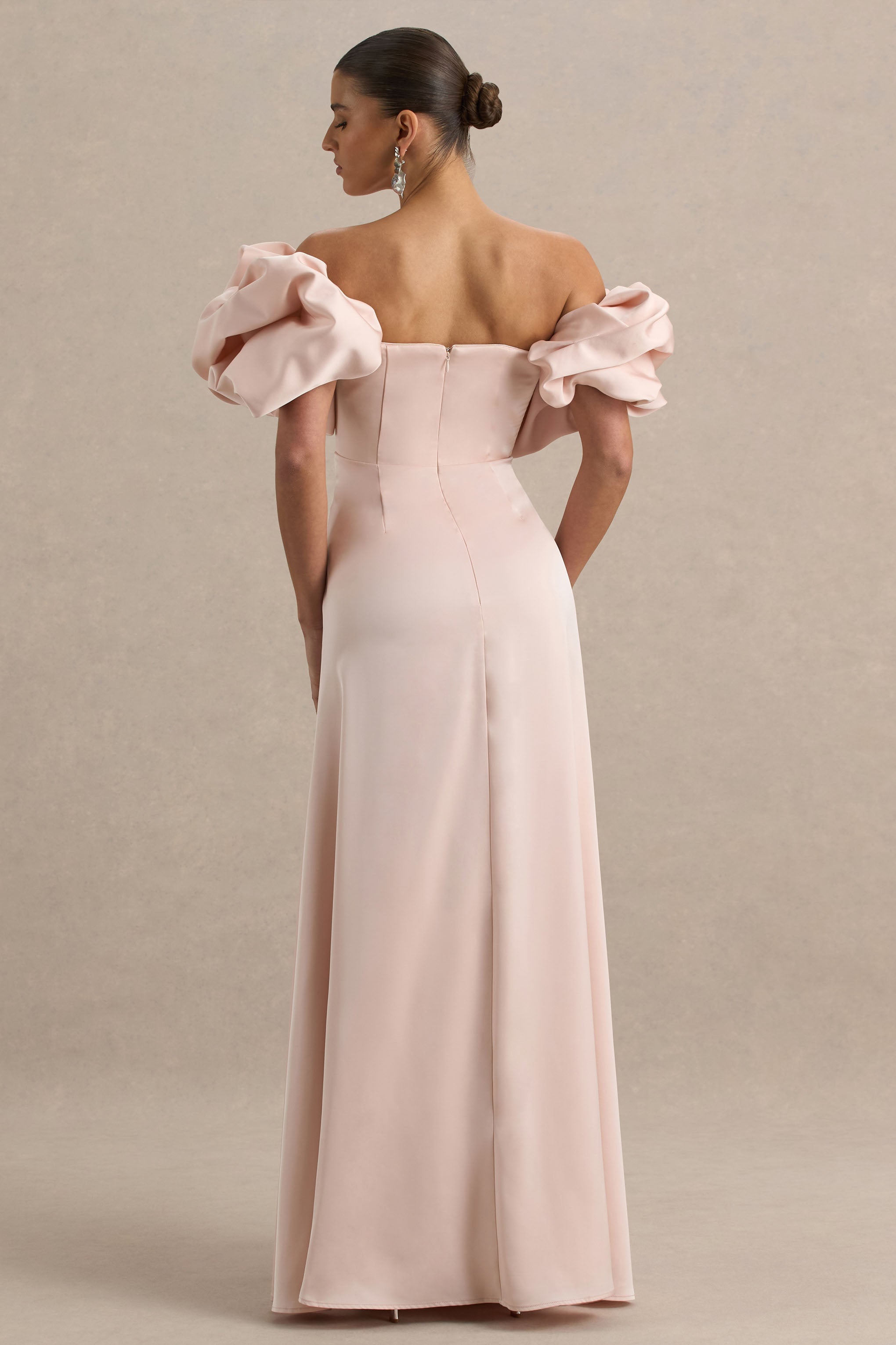 Allie | Soluk Pembe Puff Bardot Maxi Elbise