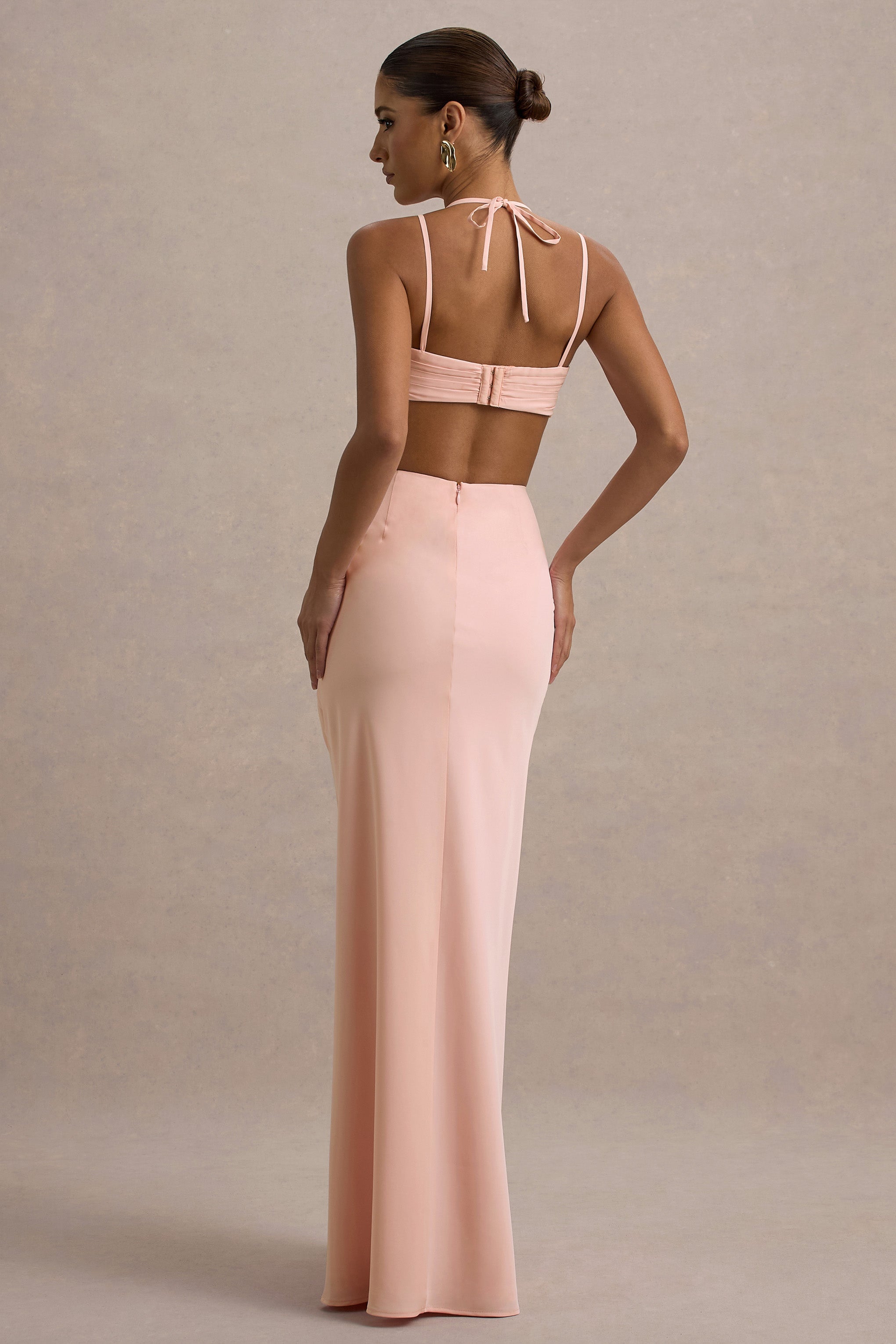 Leandra | Pembe Askılı Kesik Maxi Elbise