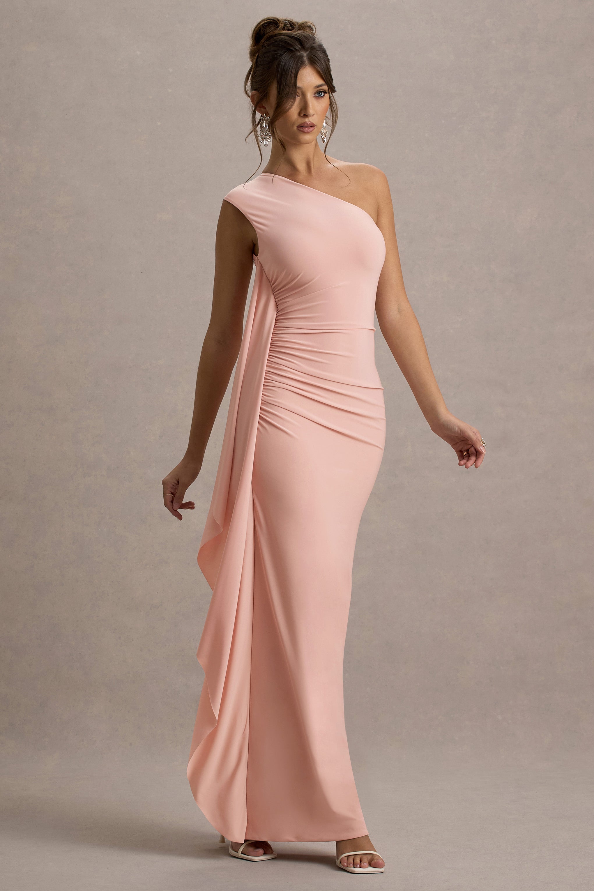 Adelina | Pembe Tek Omuzlu Maxi Elbise