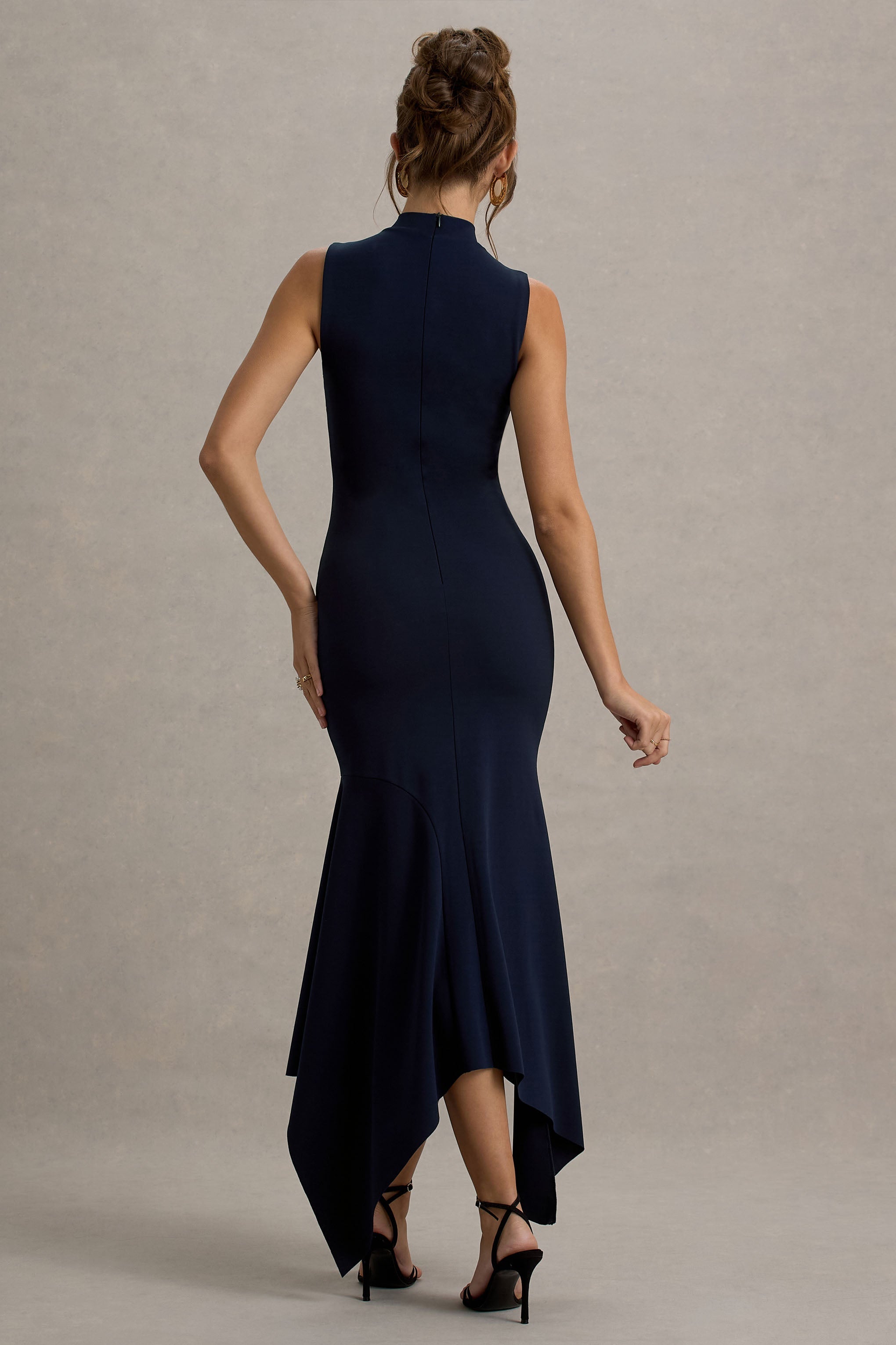 Janice | Lacivert Yüksek Yaka Hanky-Hem Maxi Elbise