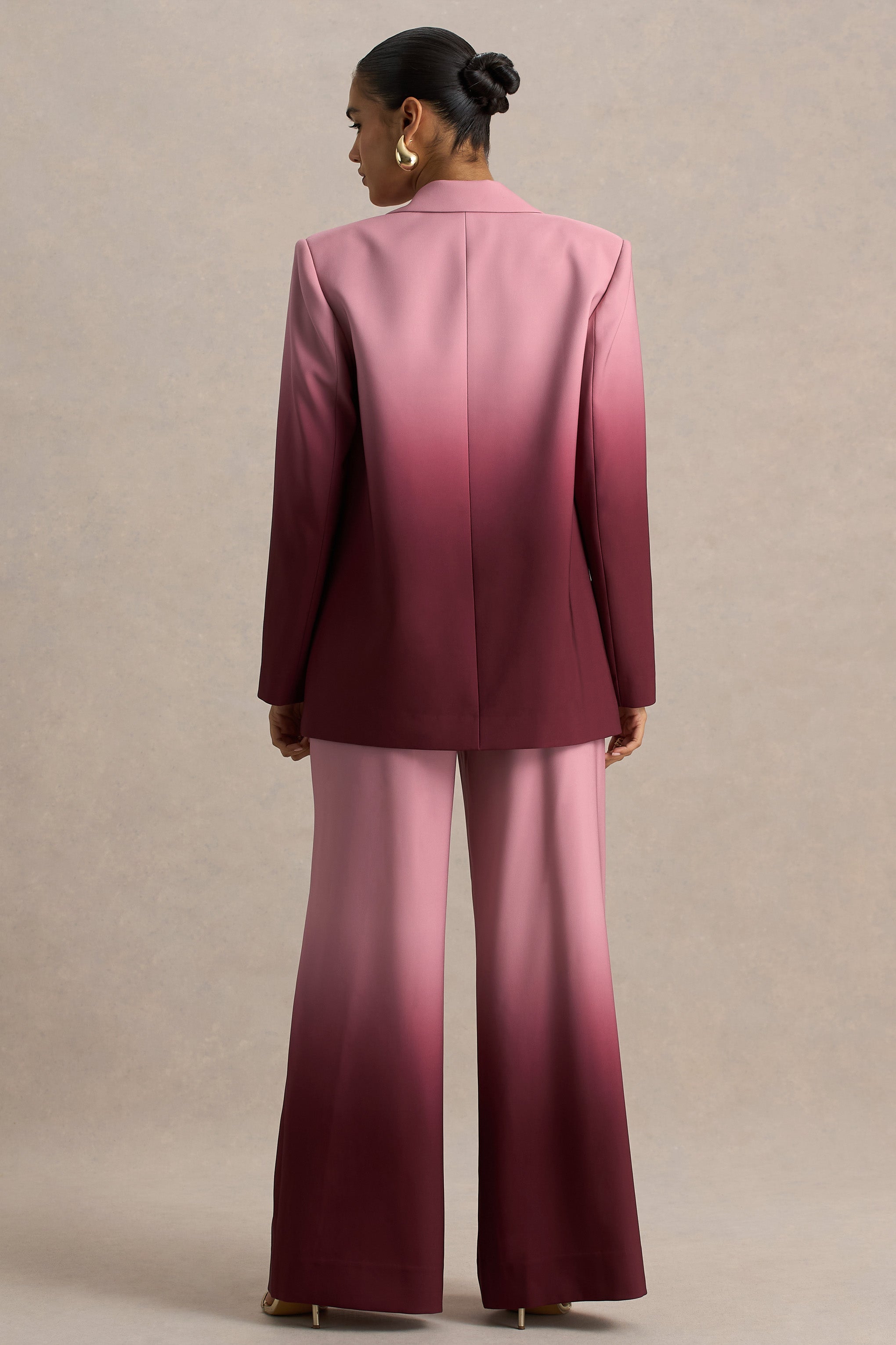 Enya | Kiraz Ombre Derin Yaka Saten Blazer