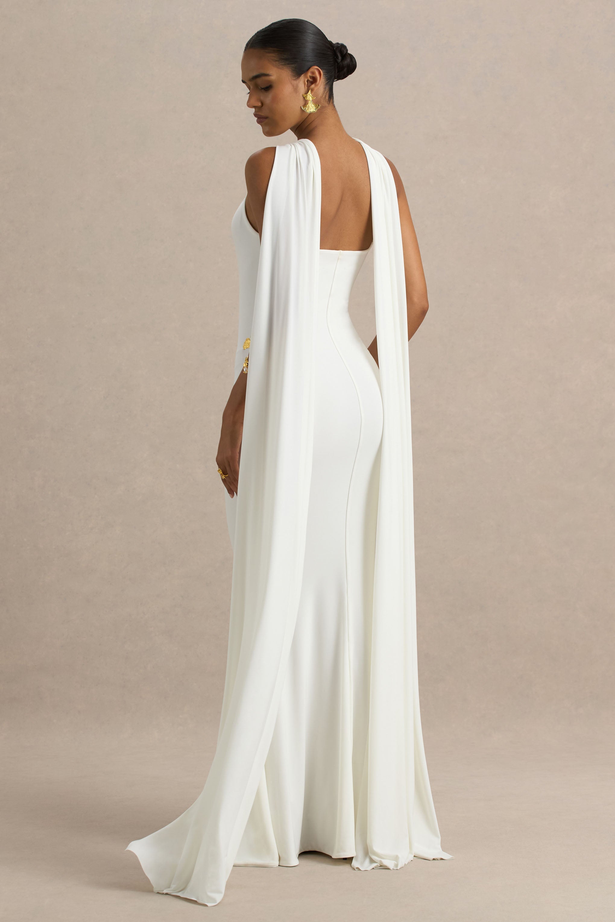 Rhoda | Beyaz Dönme Halter Yaka Maxi Elbise