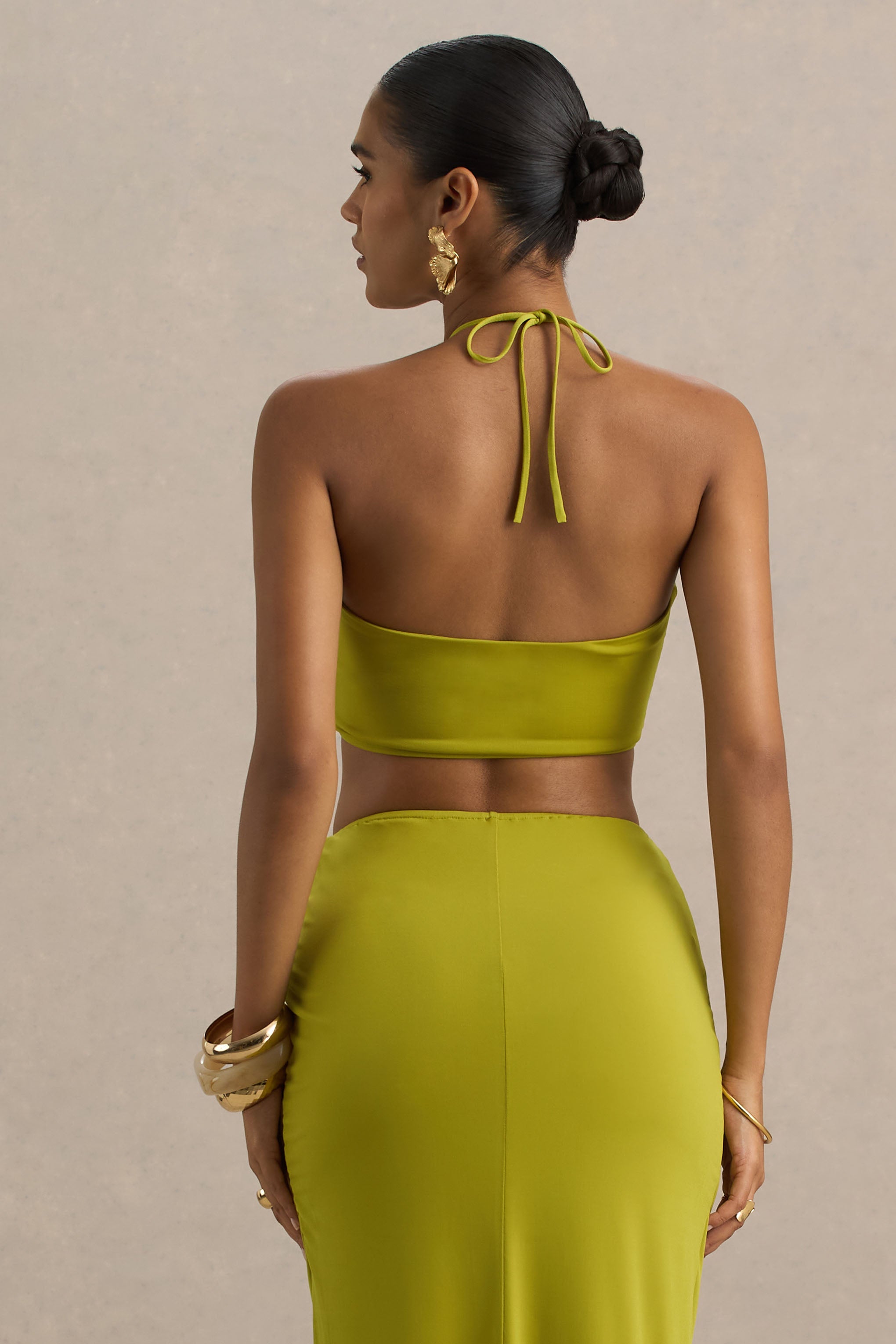 Alani | Yeşil Halter Yaka Ruché Bandeau Üst