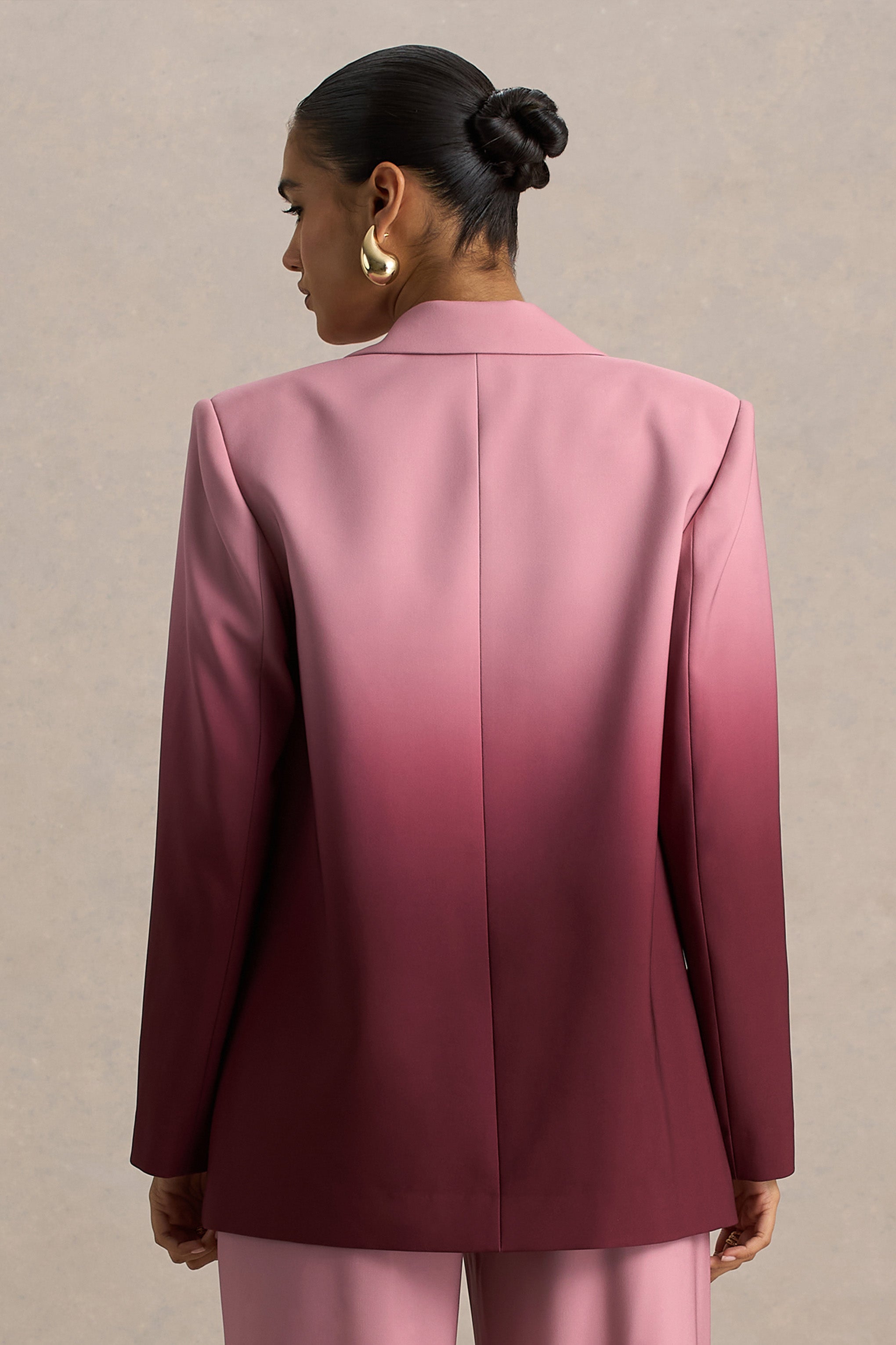 Enya | Kiraz Ombre Derin Yaka Saten Blazer