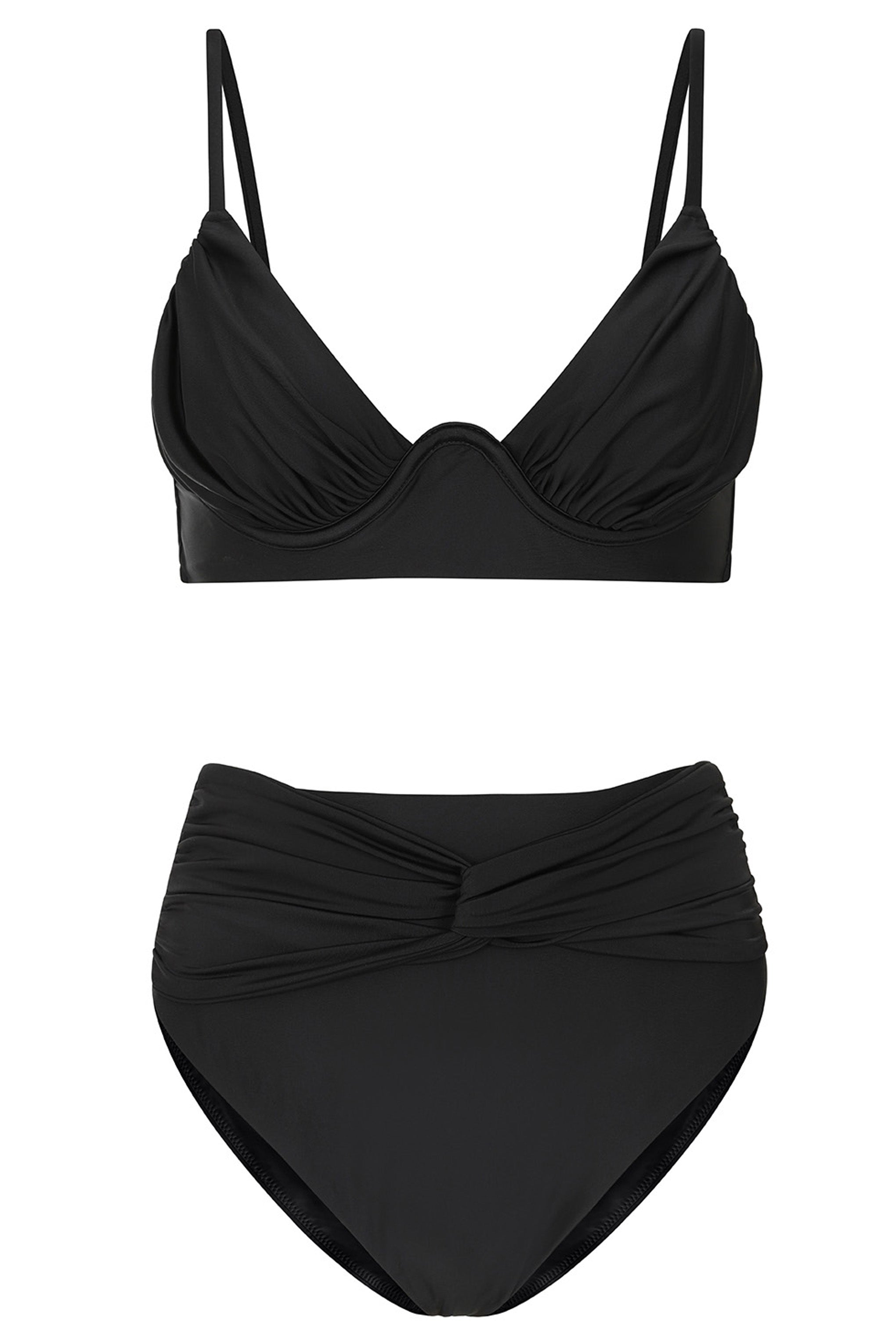 Yüksek Gelir | Siyah Yüksek Bel Dönüşlü Bikini Altı